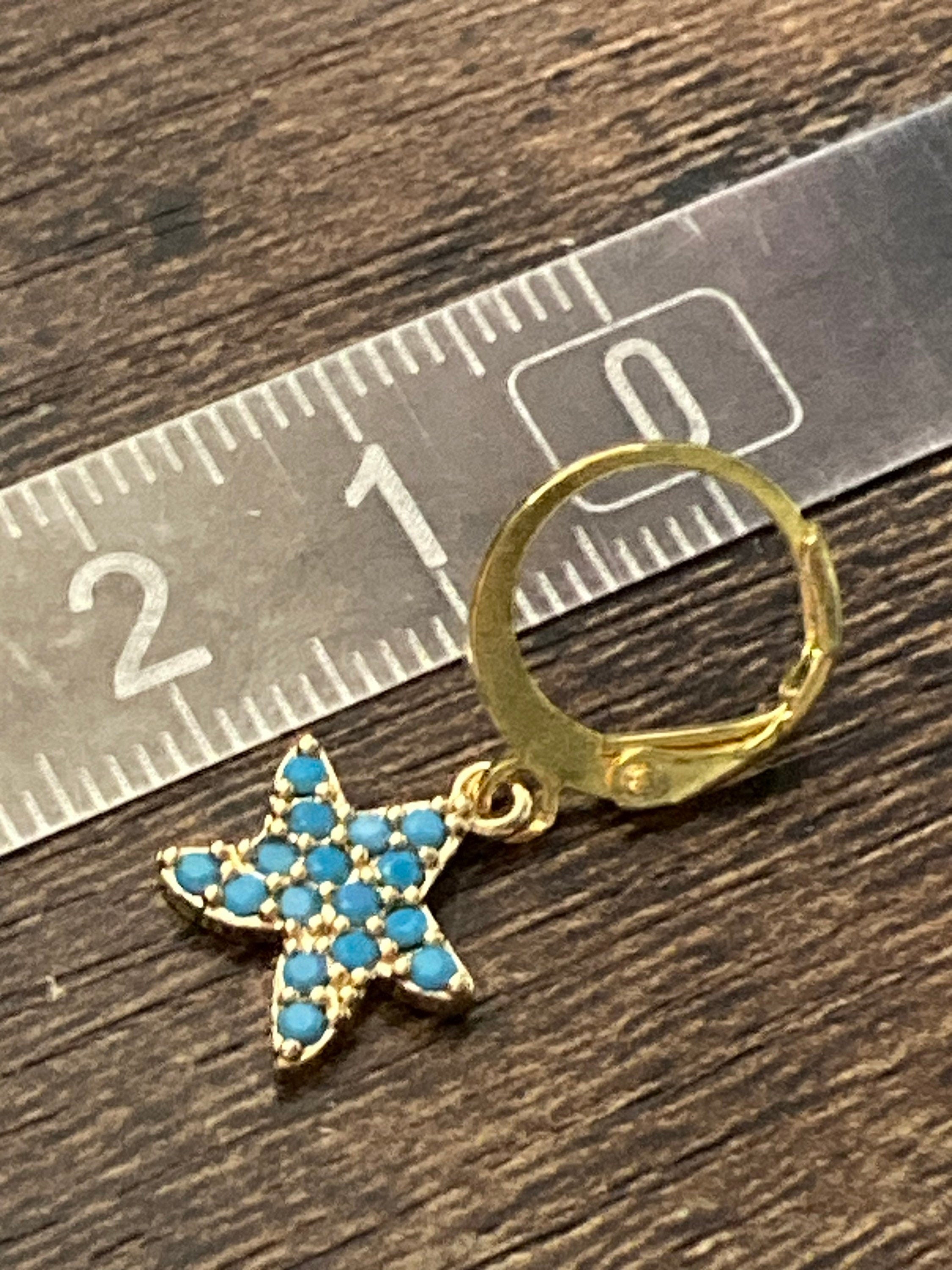 Turquoise micro diamanté starfish drop earrings 18k gold plated dangly
