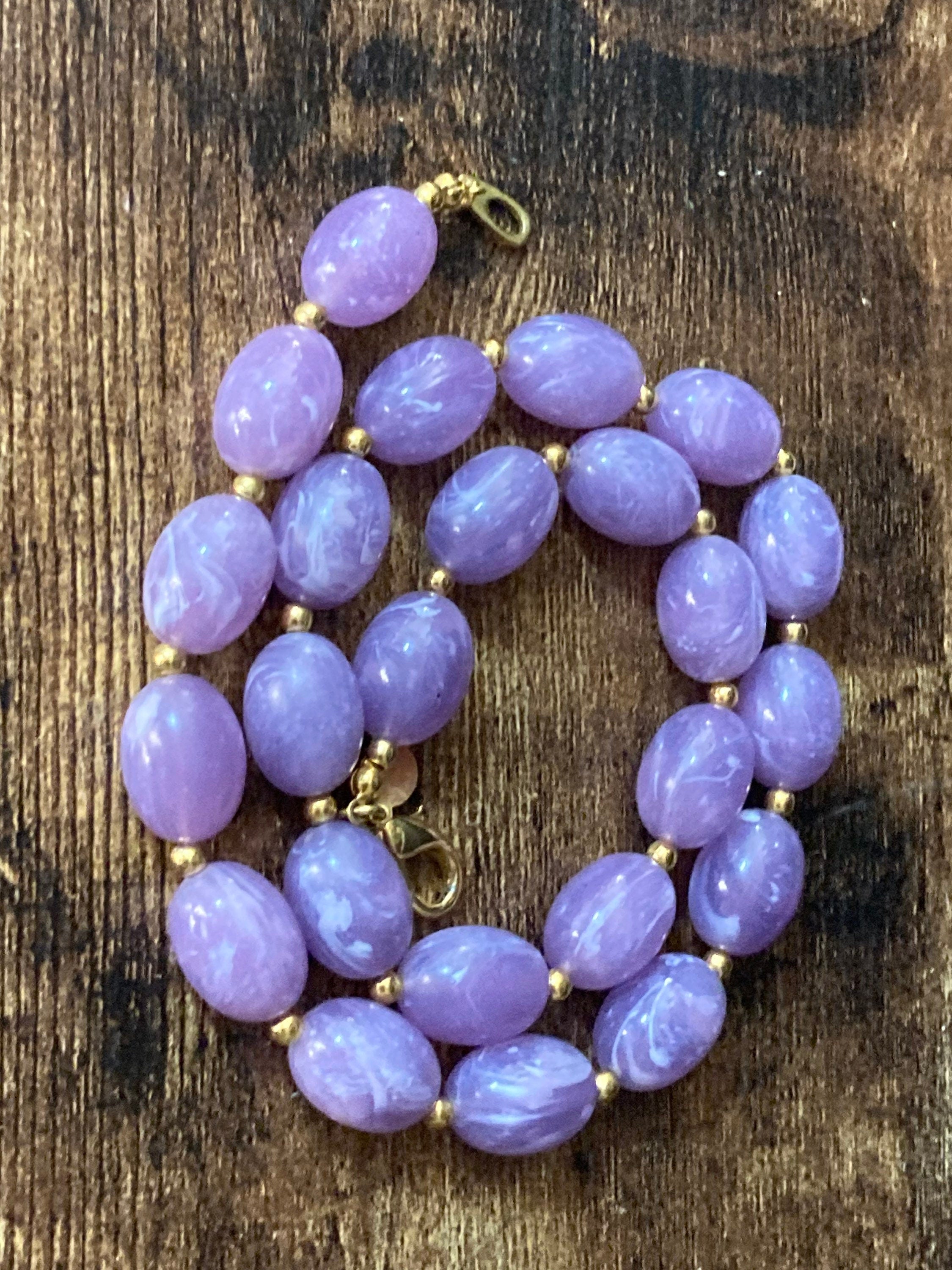 Signed Joan rivers lucite plastic beaded purple necklace 49cm