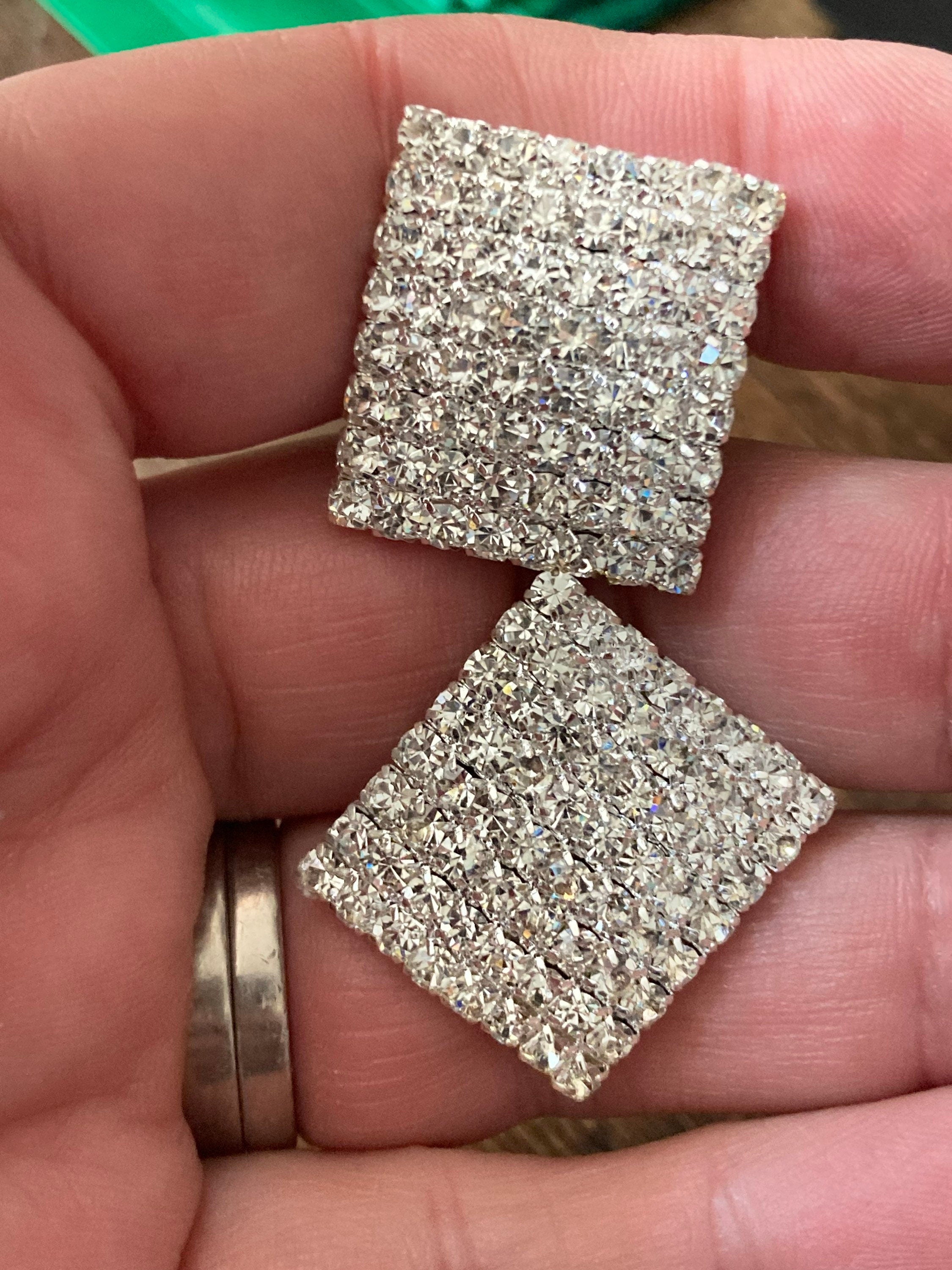 2cm large square diamanté stud pierced earrings