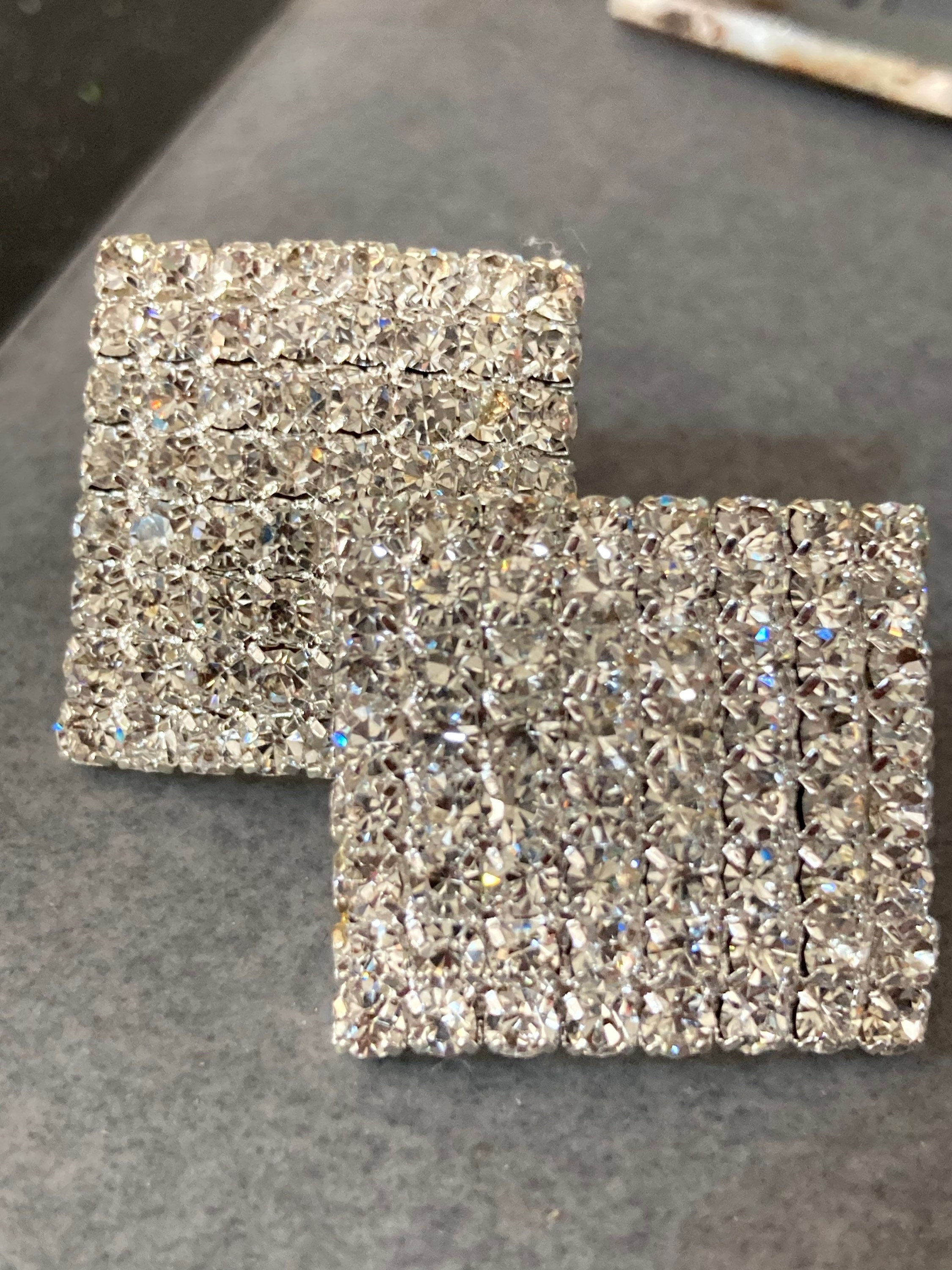 2cm large square diamanté stud pierced earrings