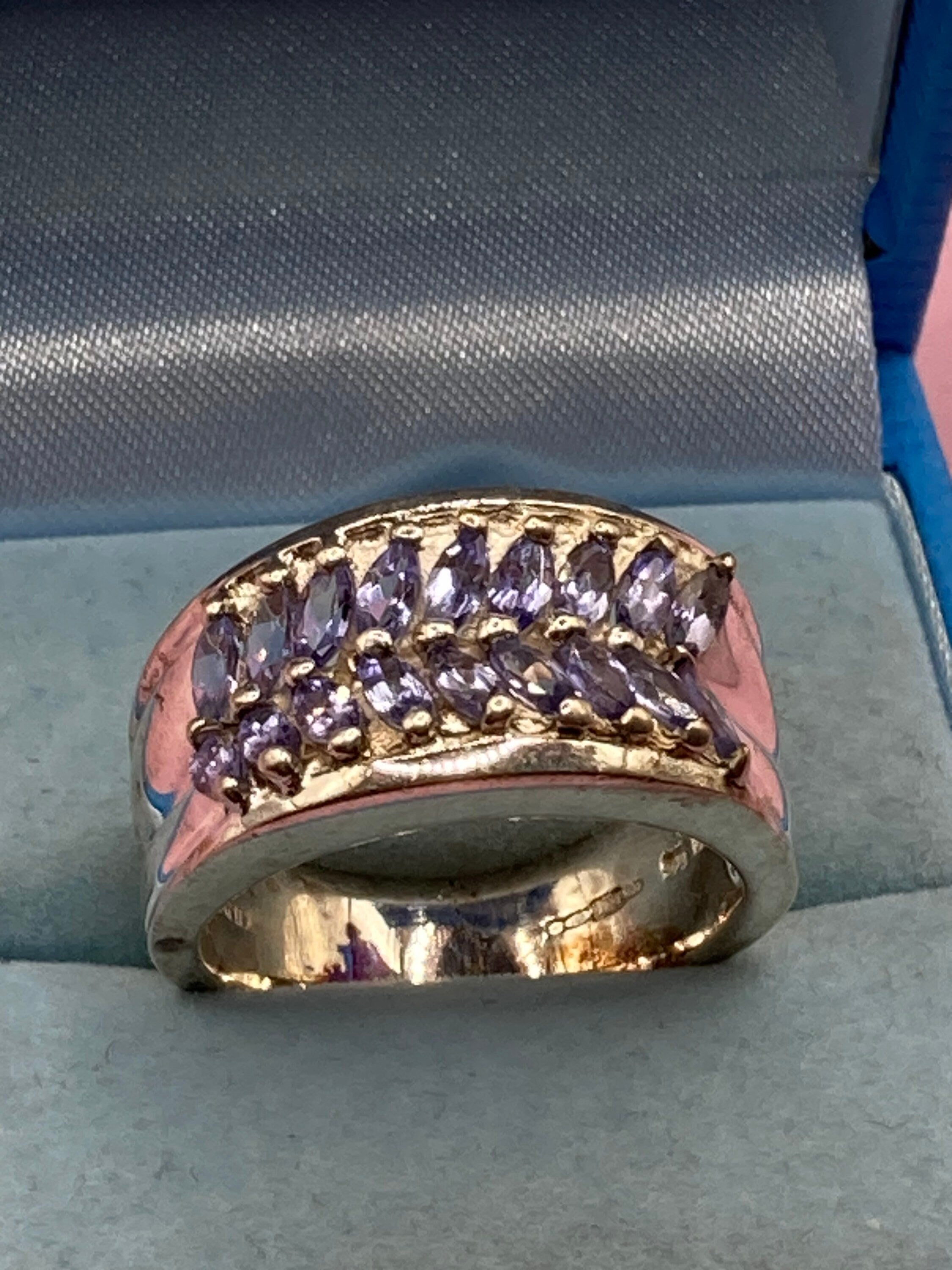 Purple amethyst gemstone wide dress ring UK size S 925 sterling silver