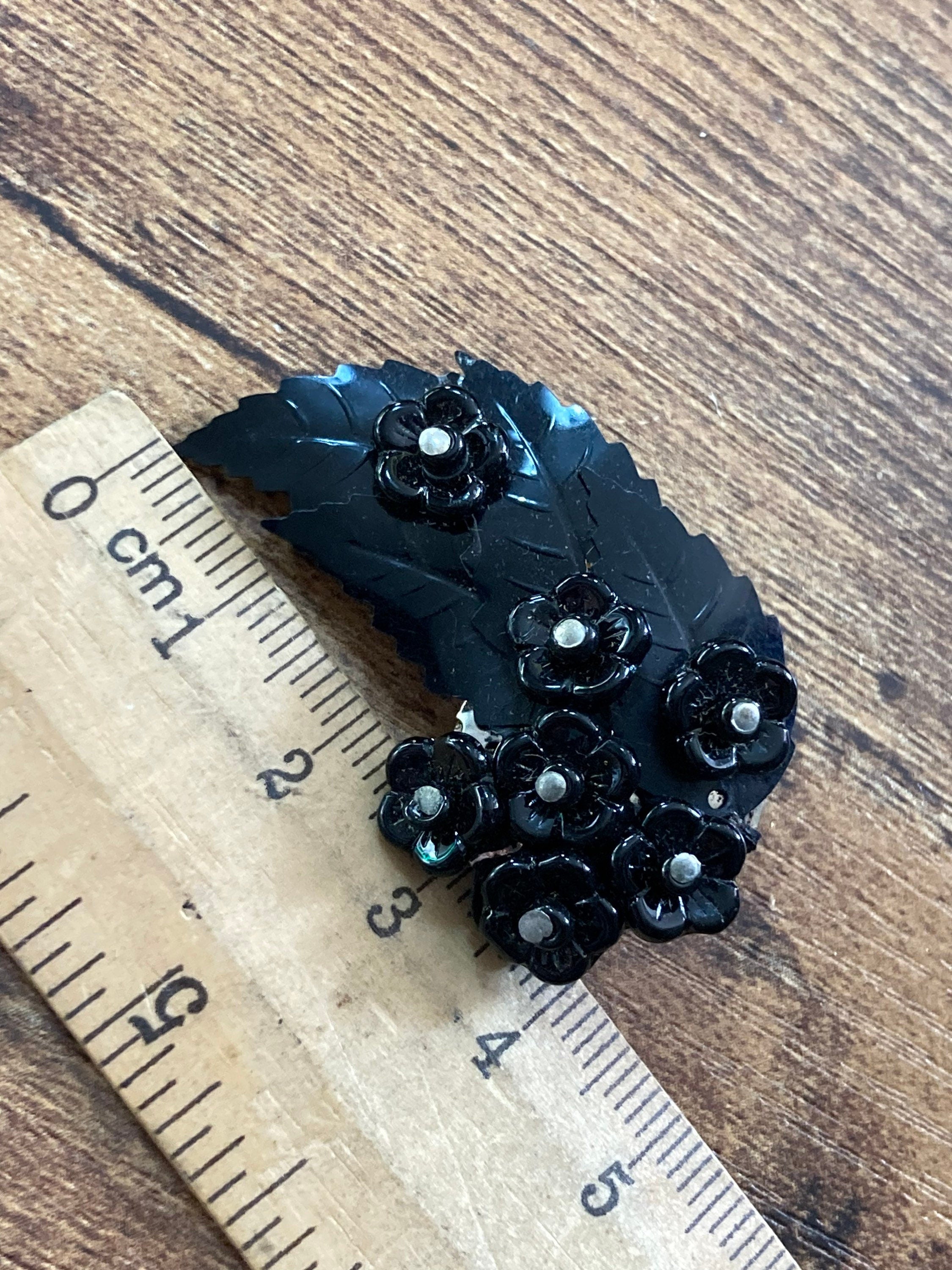 Black sequins plastic floral bouquet clip on earrings kitsch