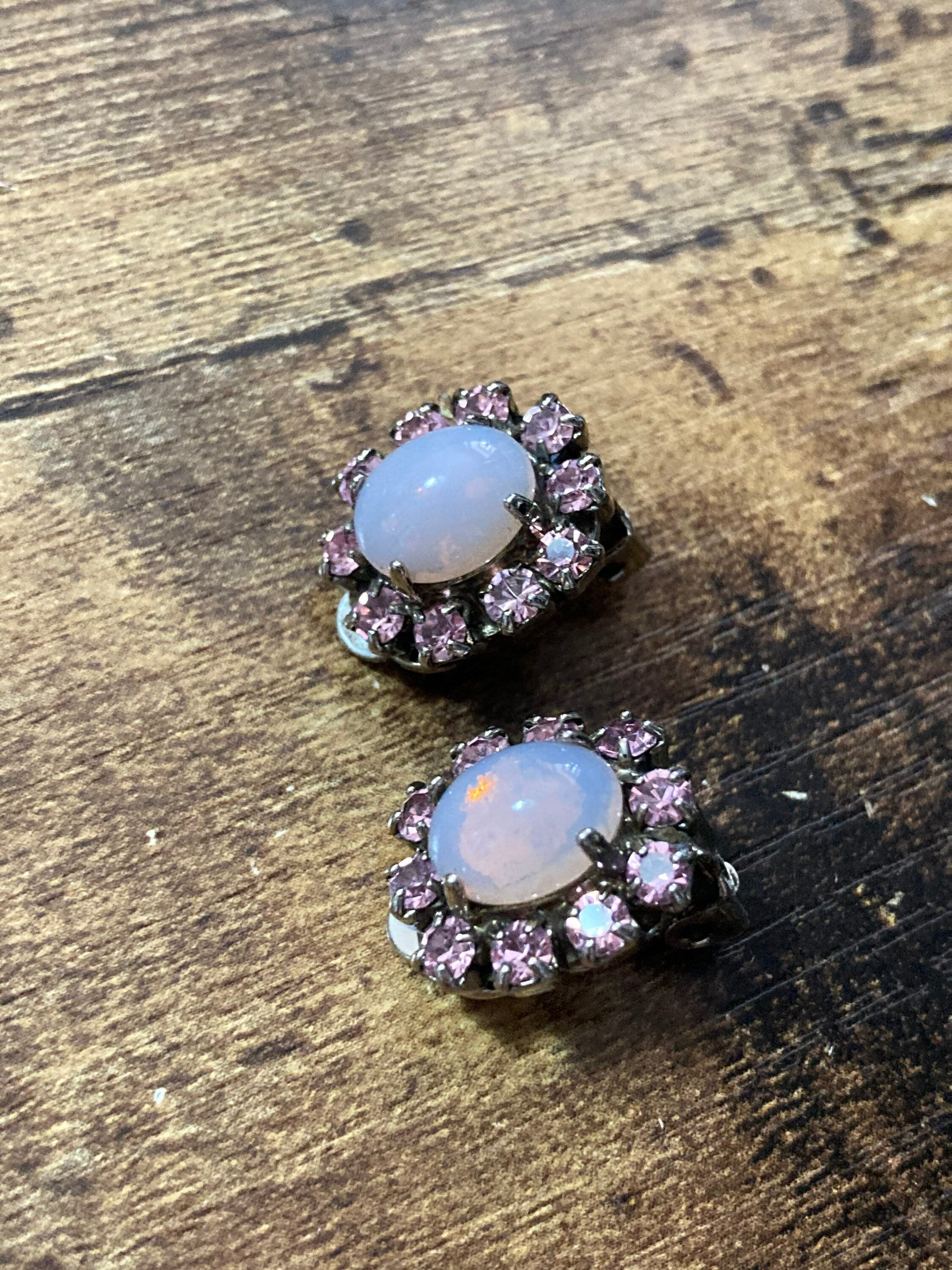 Daniel pollak pink diamanté ops line clip of earrings silver tone