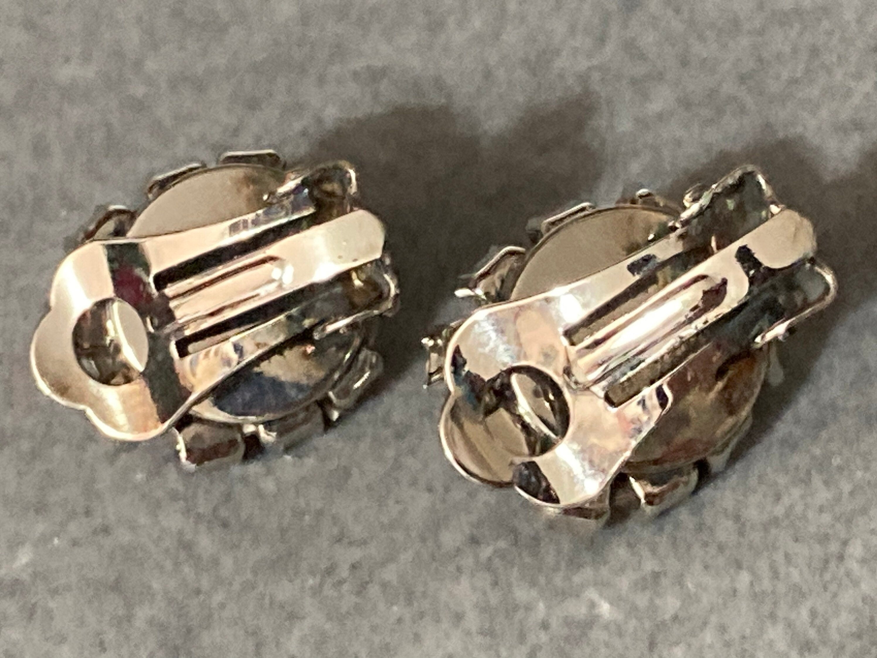 Daniel pollak pink diamanté ops line clip of earrings silver tone