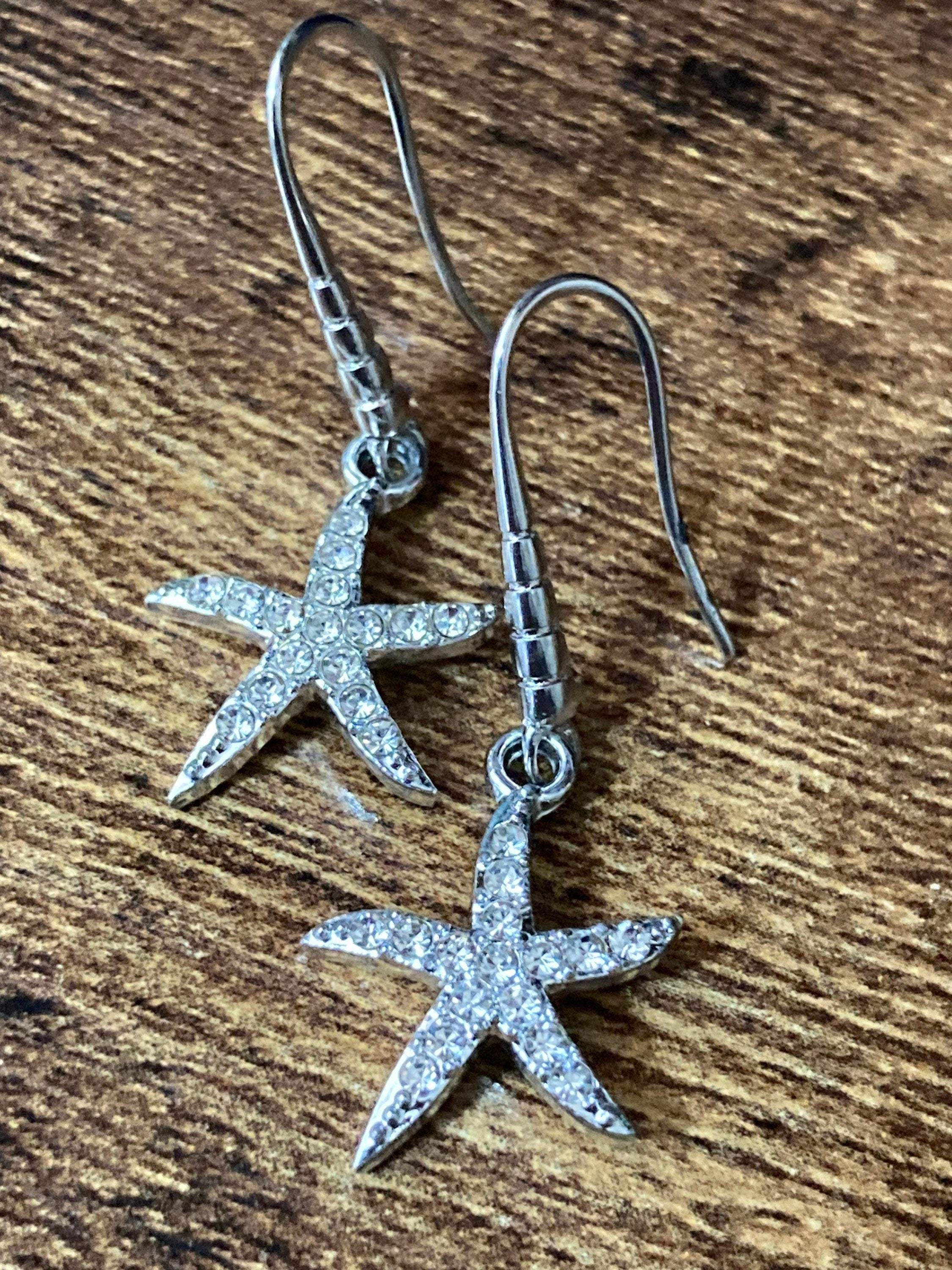 Diamanté starfish earrings silver plated crystal pierced