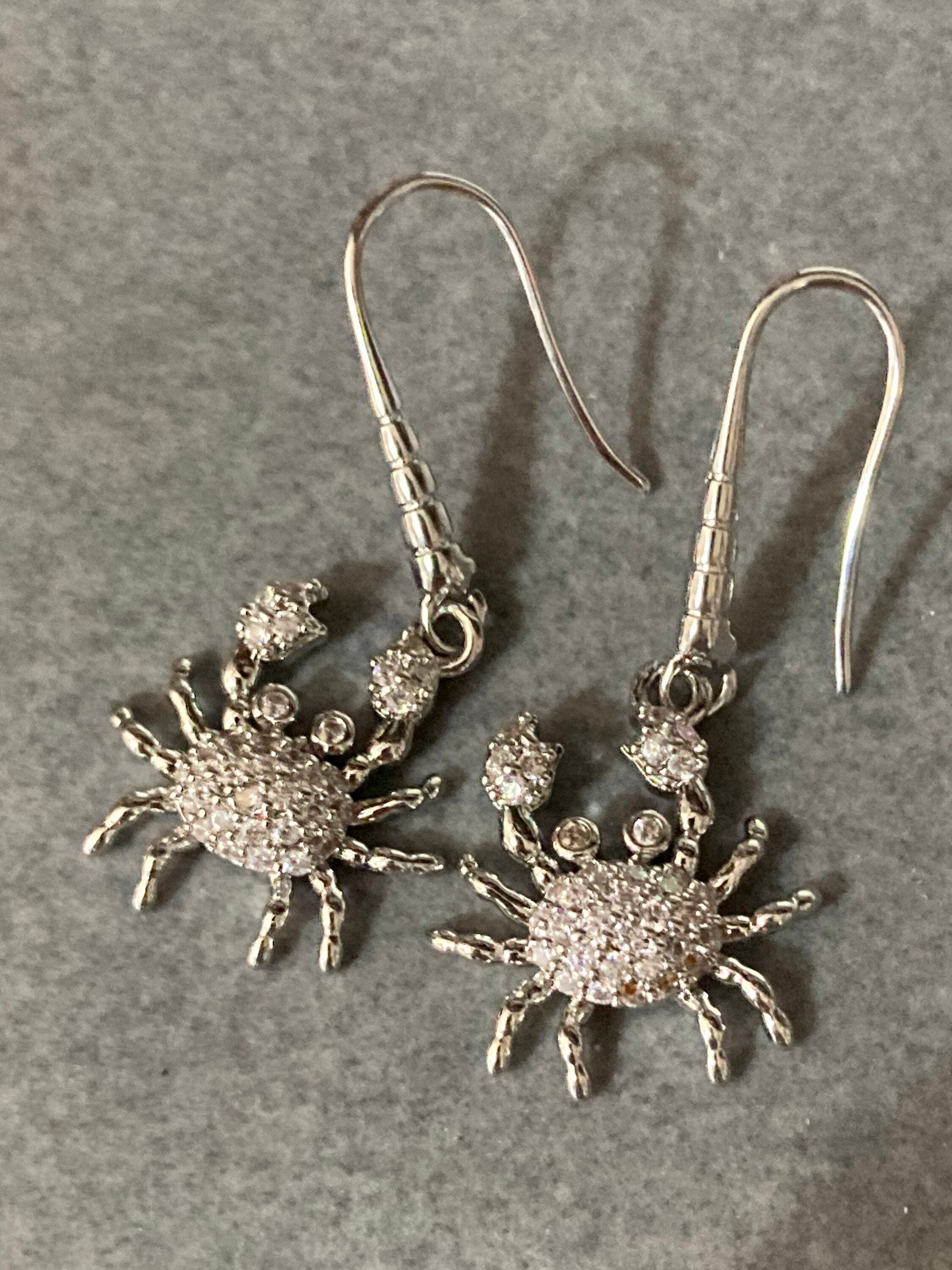Diamanté crab earrings silver plated crystal rhinestone pierced