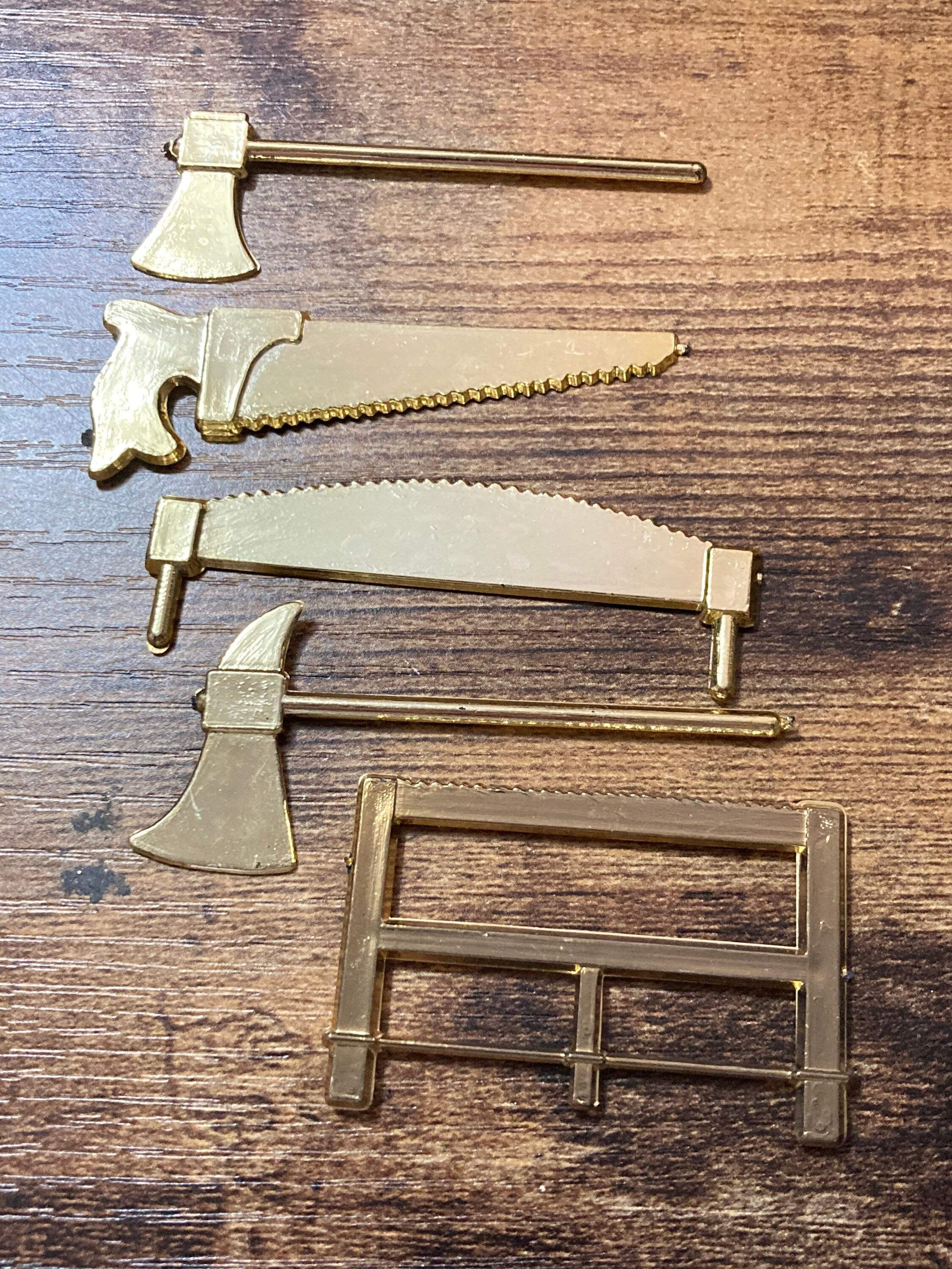 5 x gold woodwork tools cake topper cupcake decorations reusable
