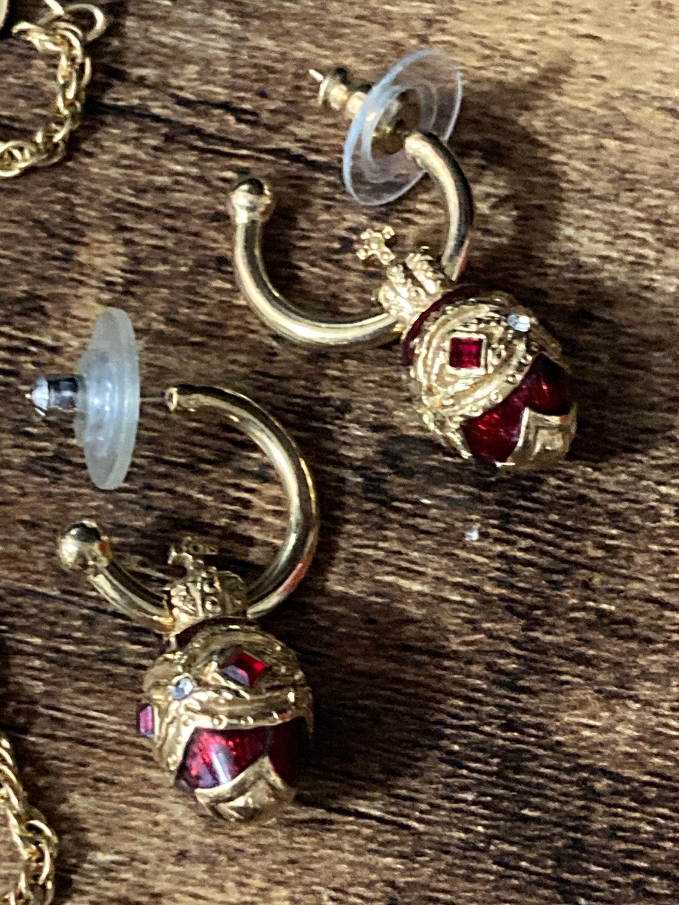Joan rivers faberge inspired red enamel egg pendant necklace 70cm and pierced hoop earrings 3cm jewellery set