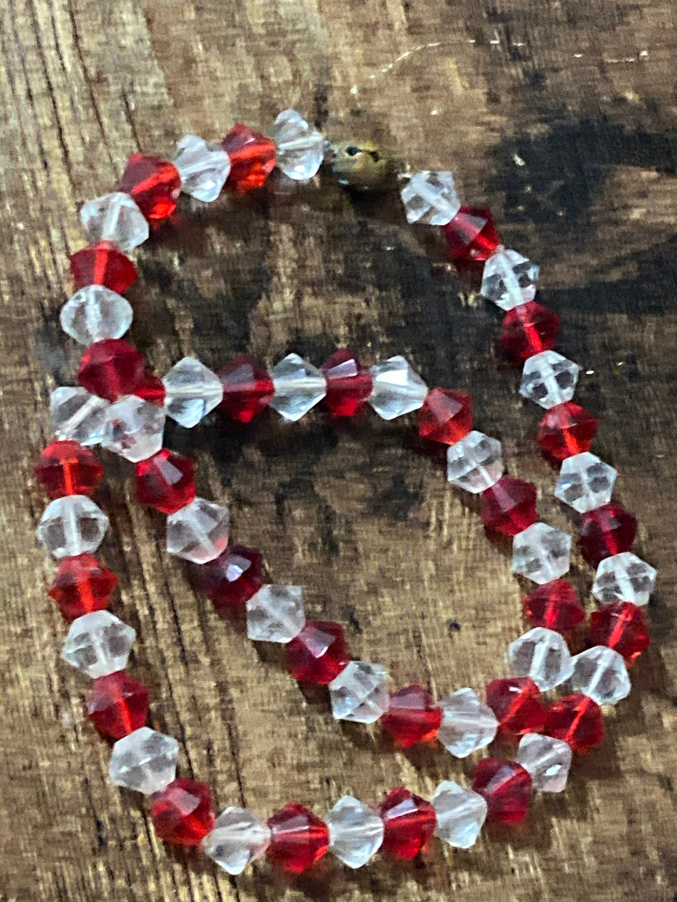 Vintage red and clear cut glass beaded art deco necklace