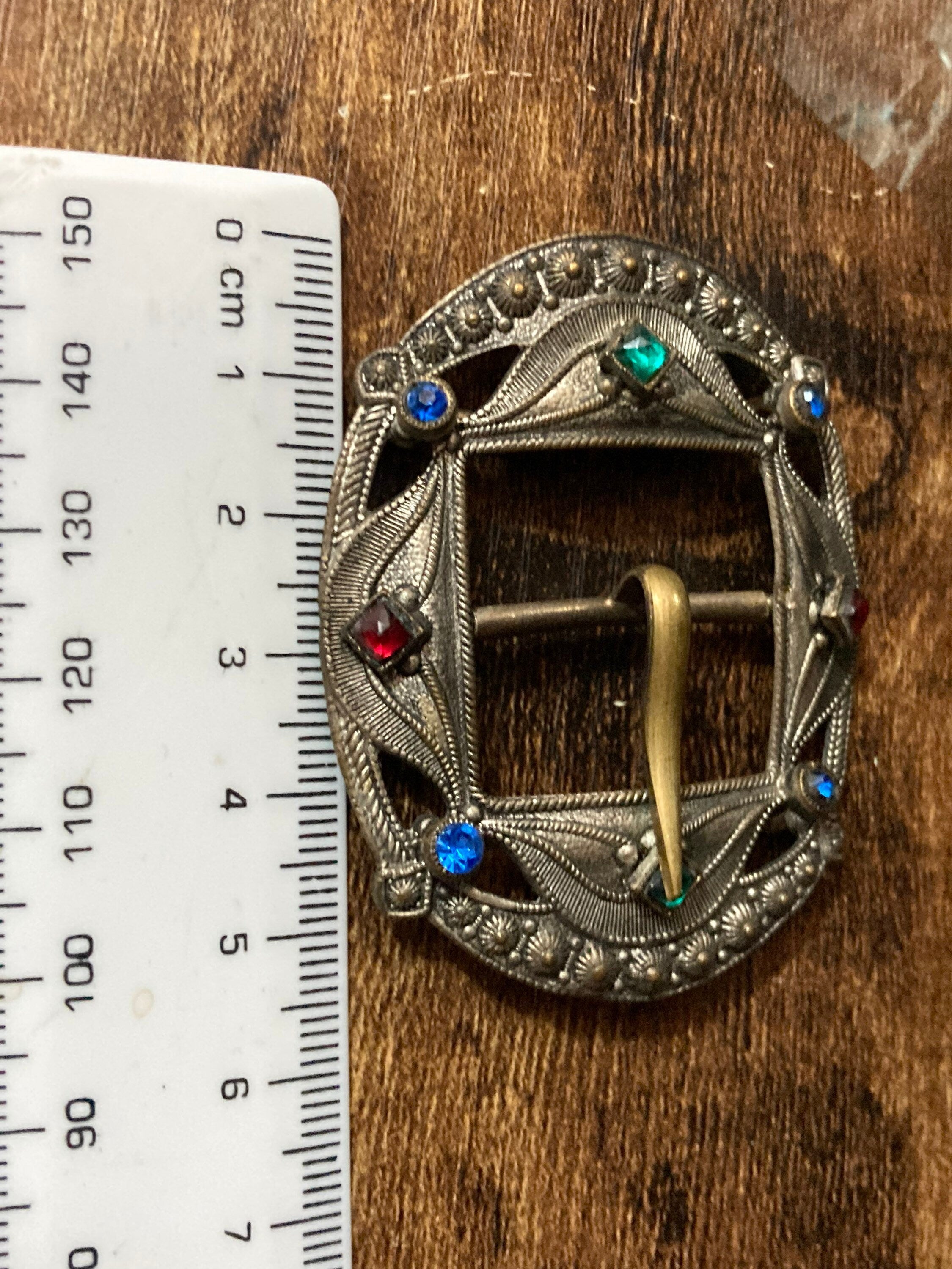 Crystal rainbow Paste diamanté brass belt buckle 1920s
