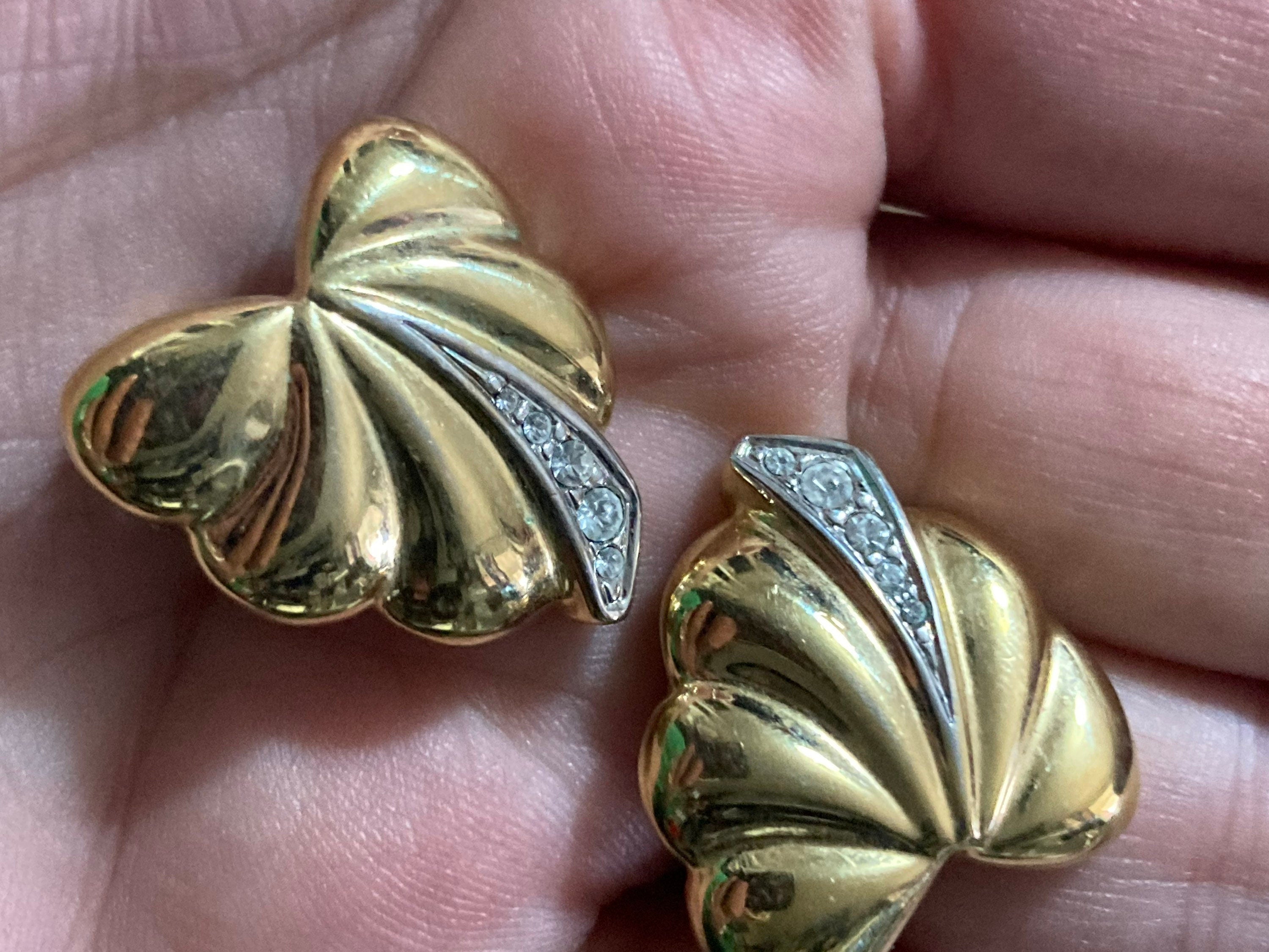 Clip on high end clear diamanté paste leaf stud earrings