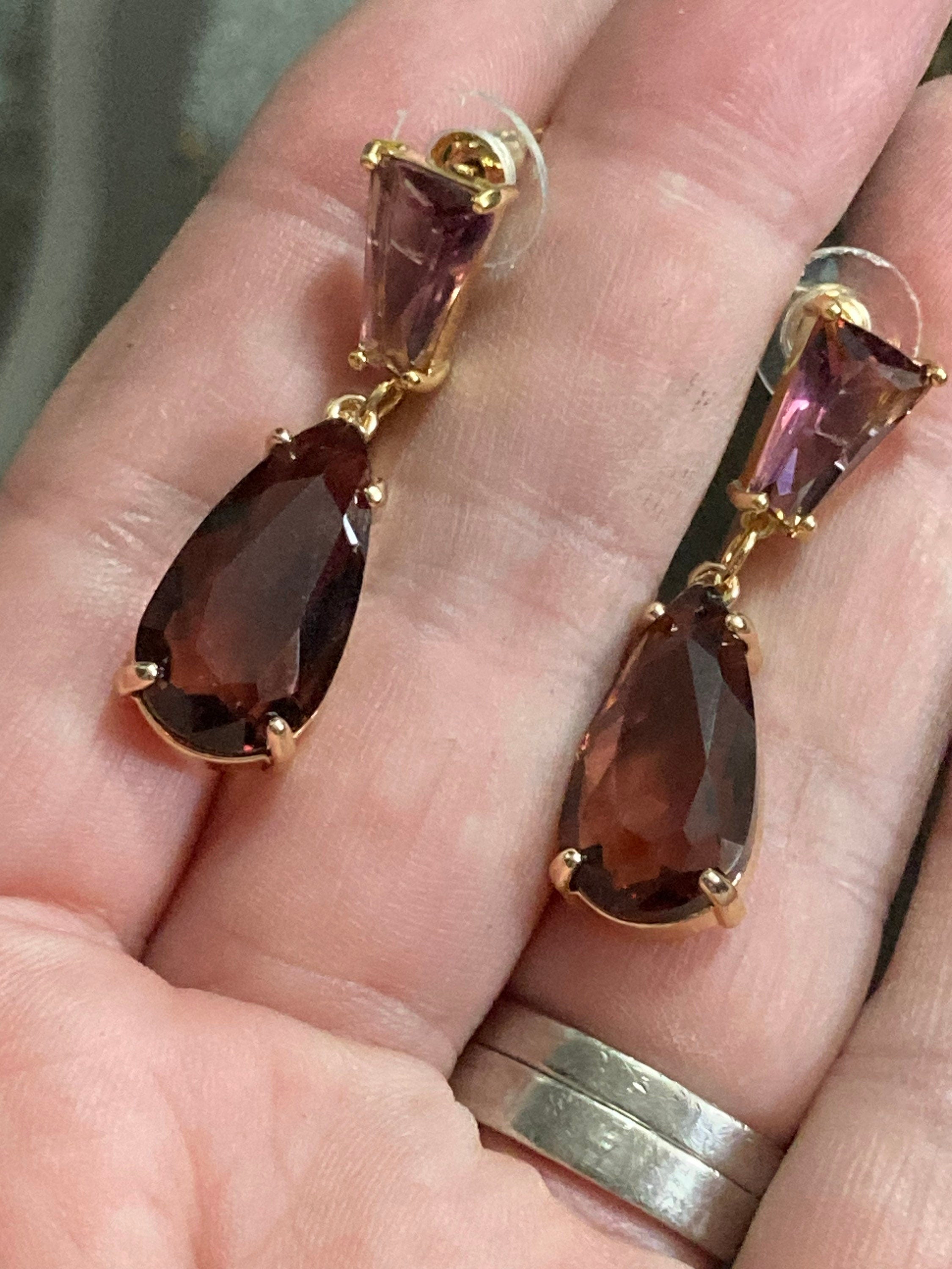 18k gold plated amethyst purple Crystal diamanté teardrop earrings