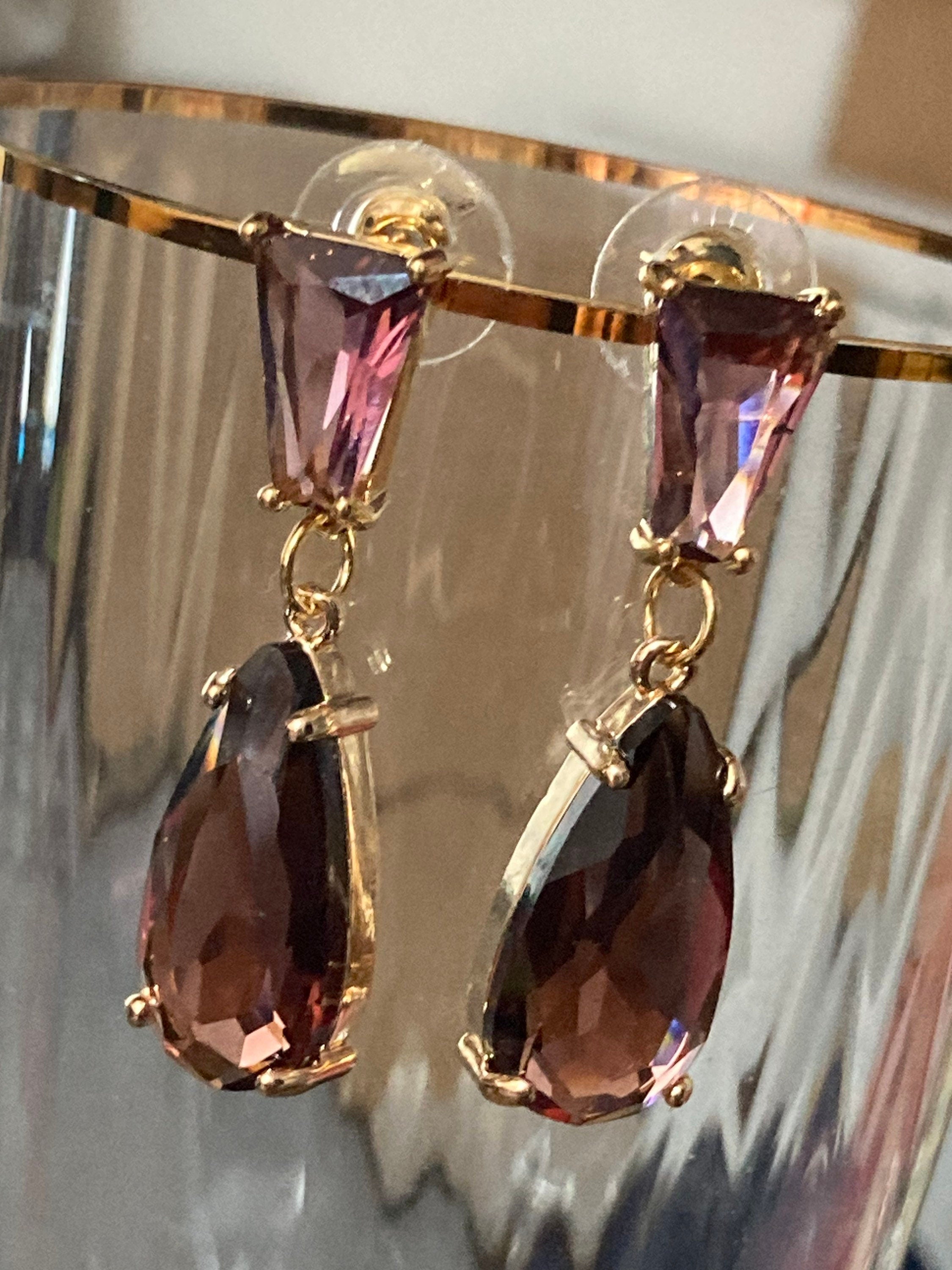 18k gold plated amethyst purple Crystal diamanté teardrop earrings