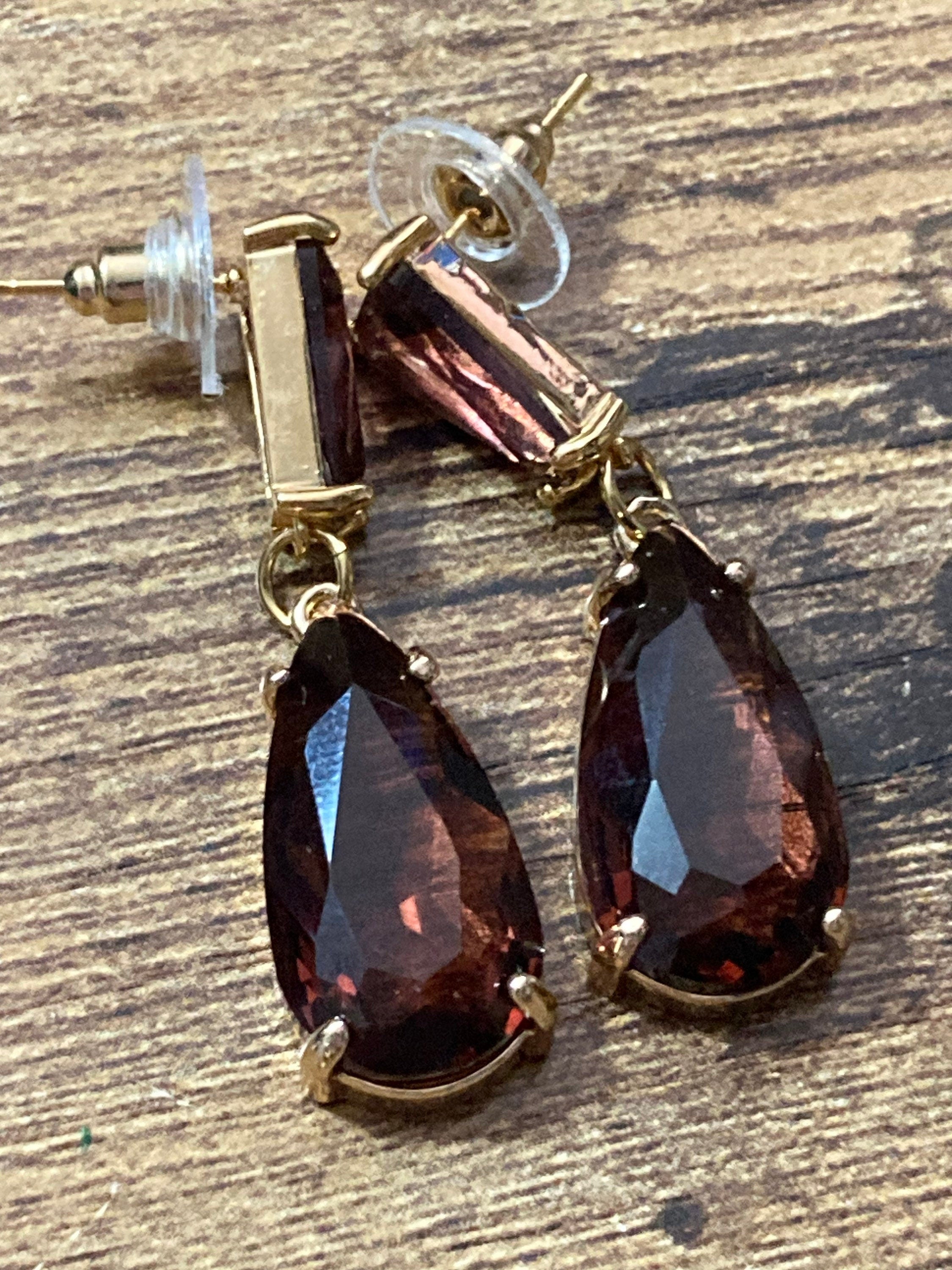 18k gold plated amethyst purple Crystal diamanté teardrop earrings