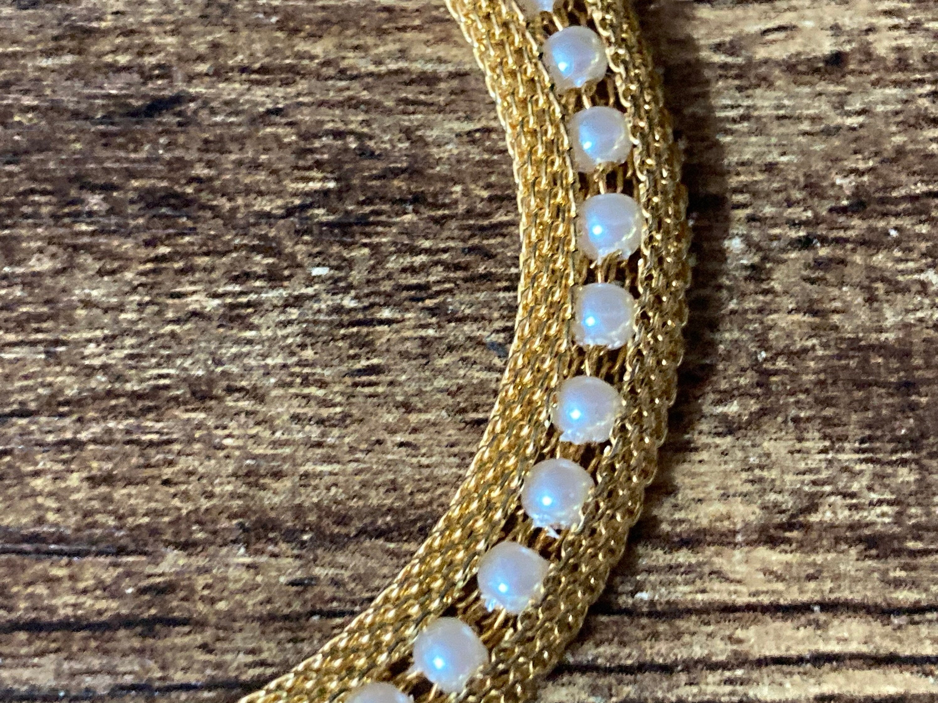 gold tone mesh cuff bracelet with faux pearl