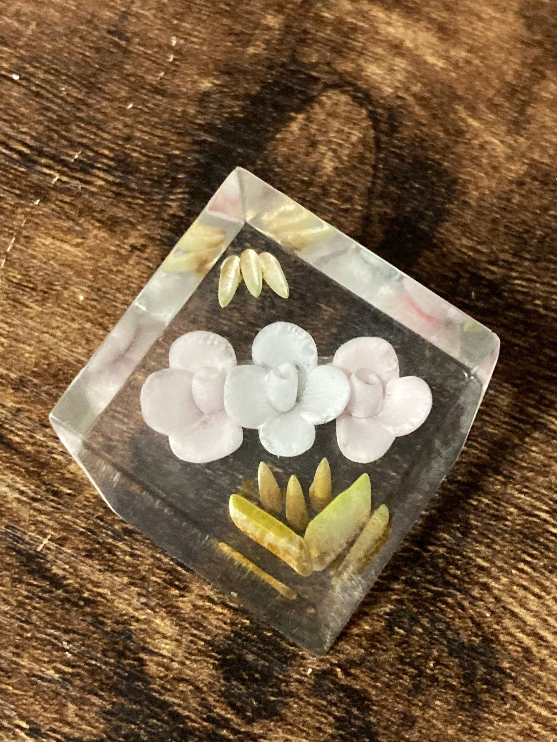 1940s lucite reverse carved pink floral flower brooch early plastic perspex