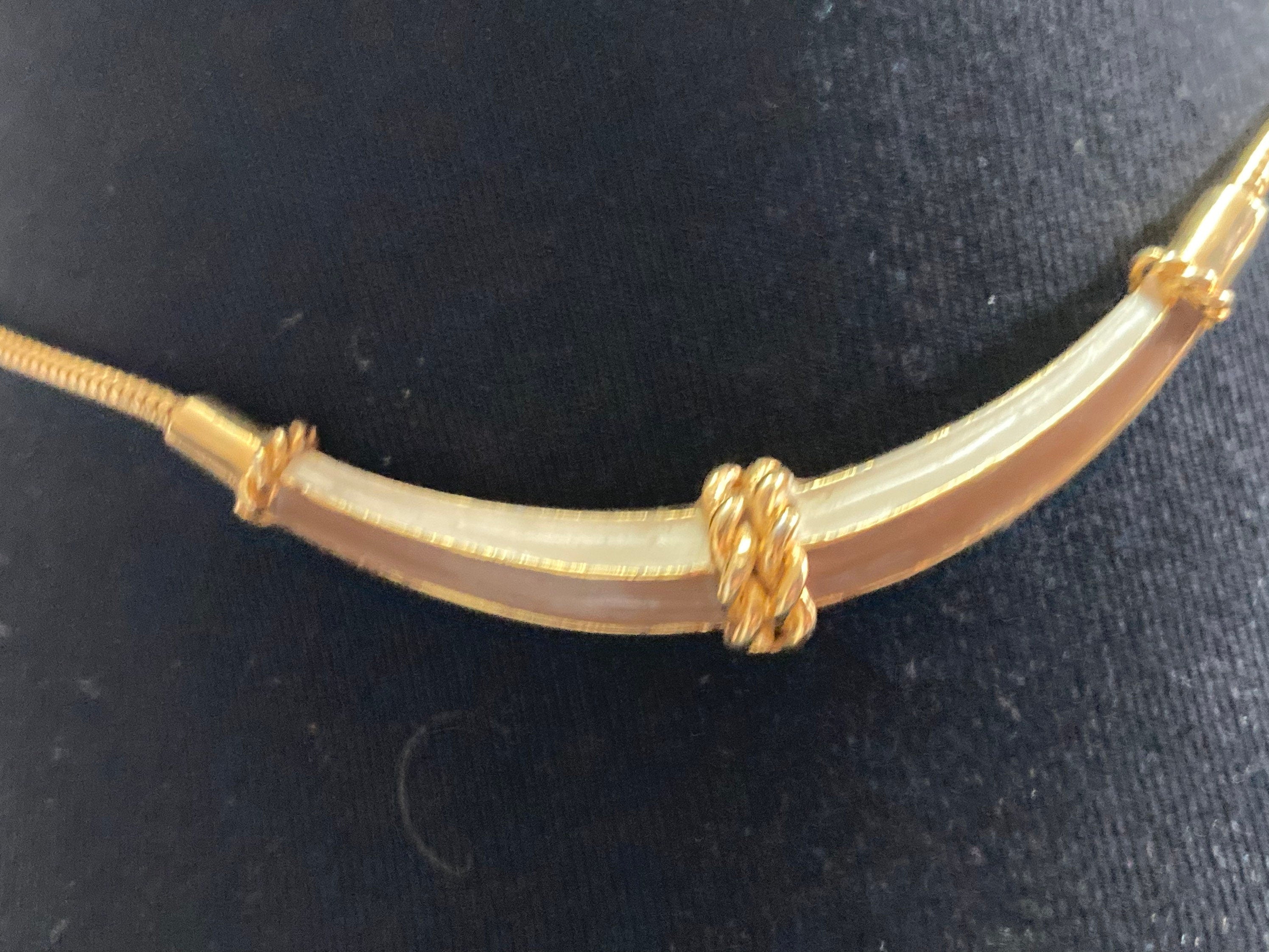 Gold tone brown cream enamel necklace 41cm