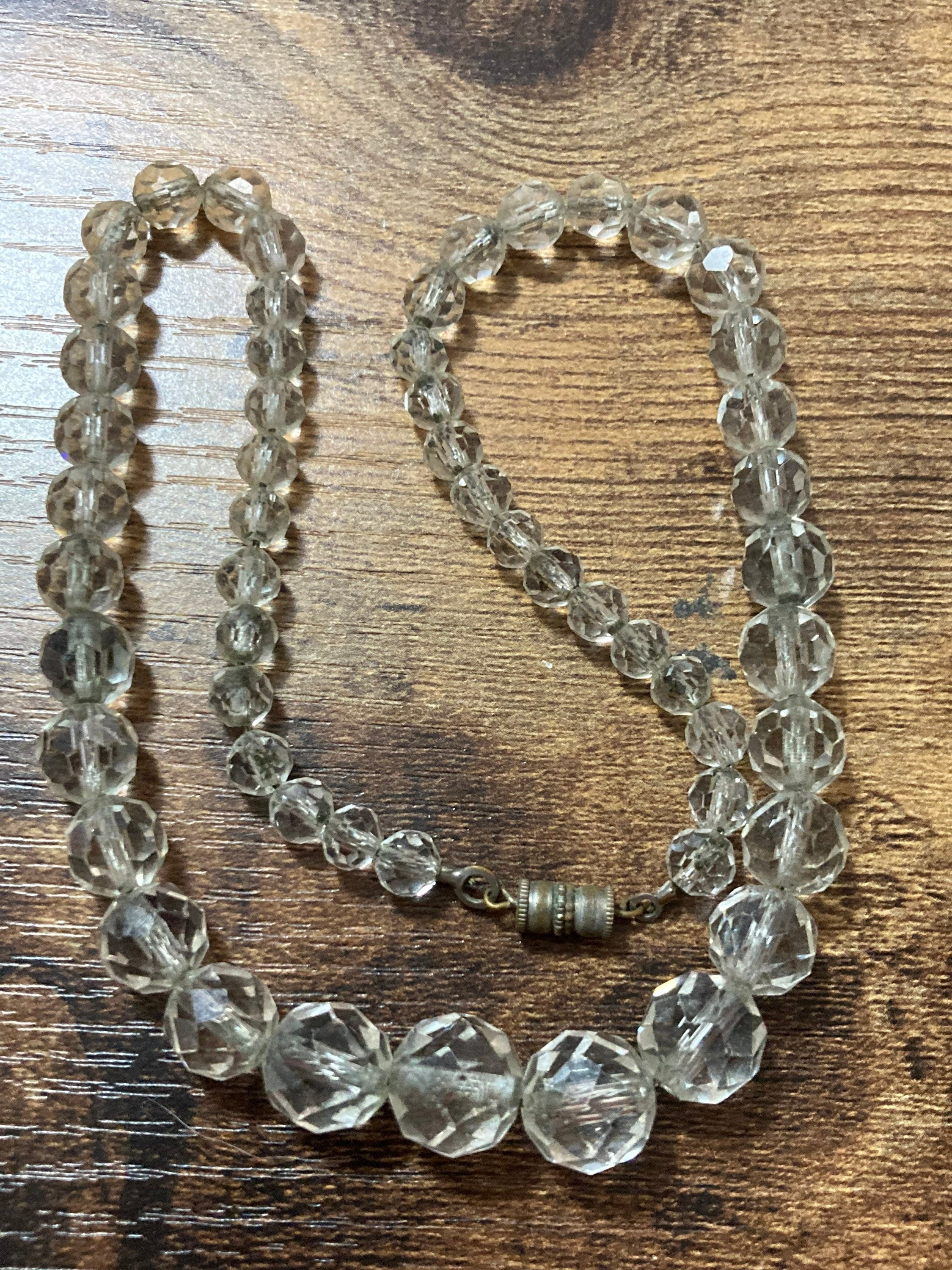 Art Deco clear glass Crystal Paste beaded bead necklace