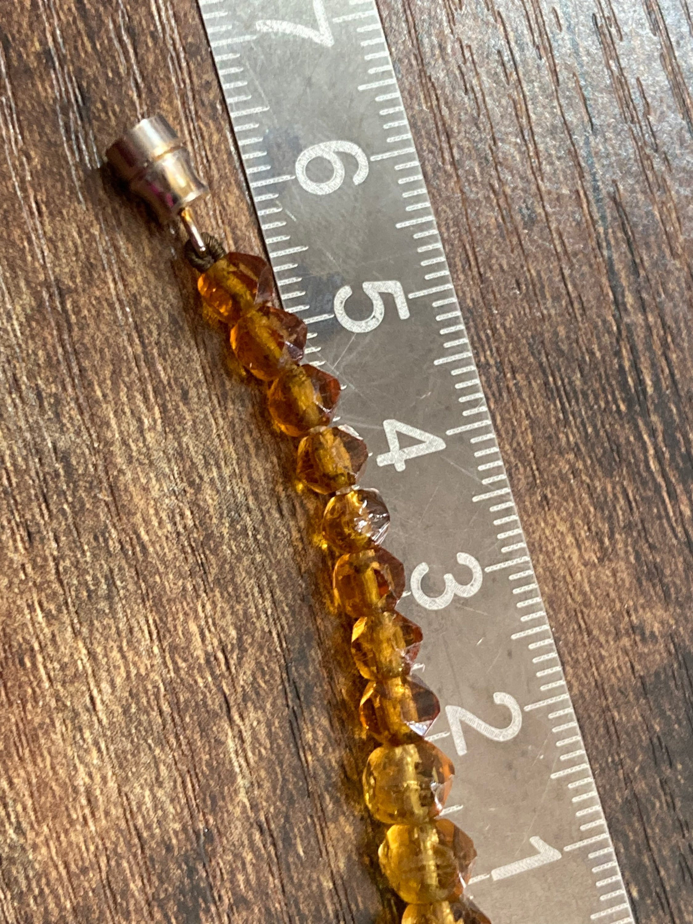 Long Antique black orange faceted glass beaded Art Deco necklace 46cm