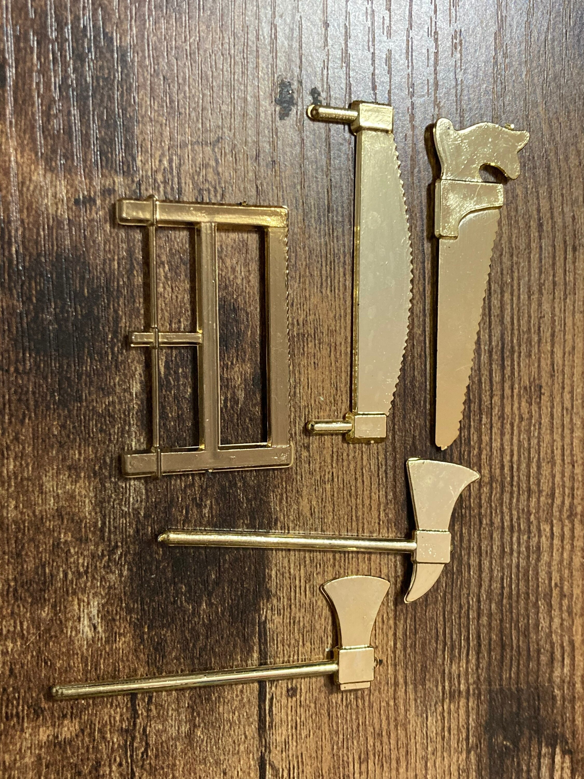 5 x gold woodwork tools cake topper cupcake decorations reusable