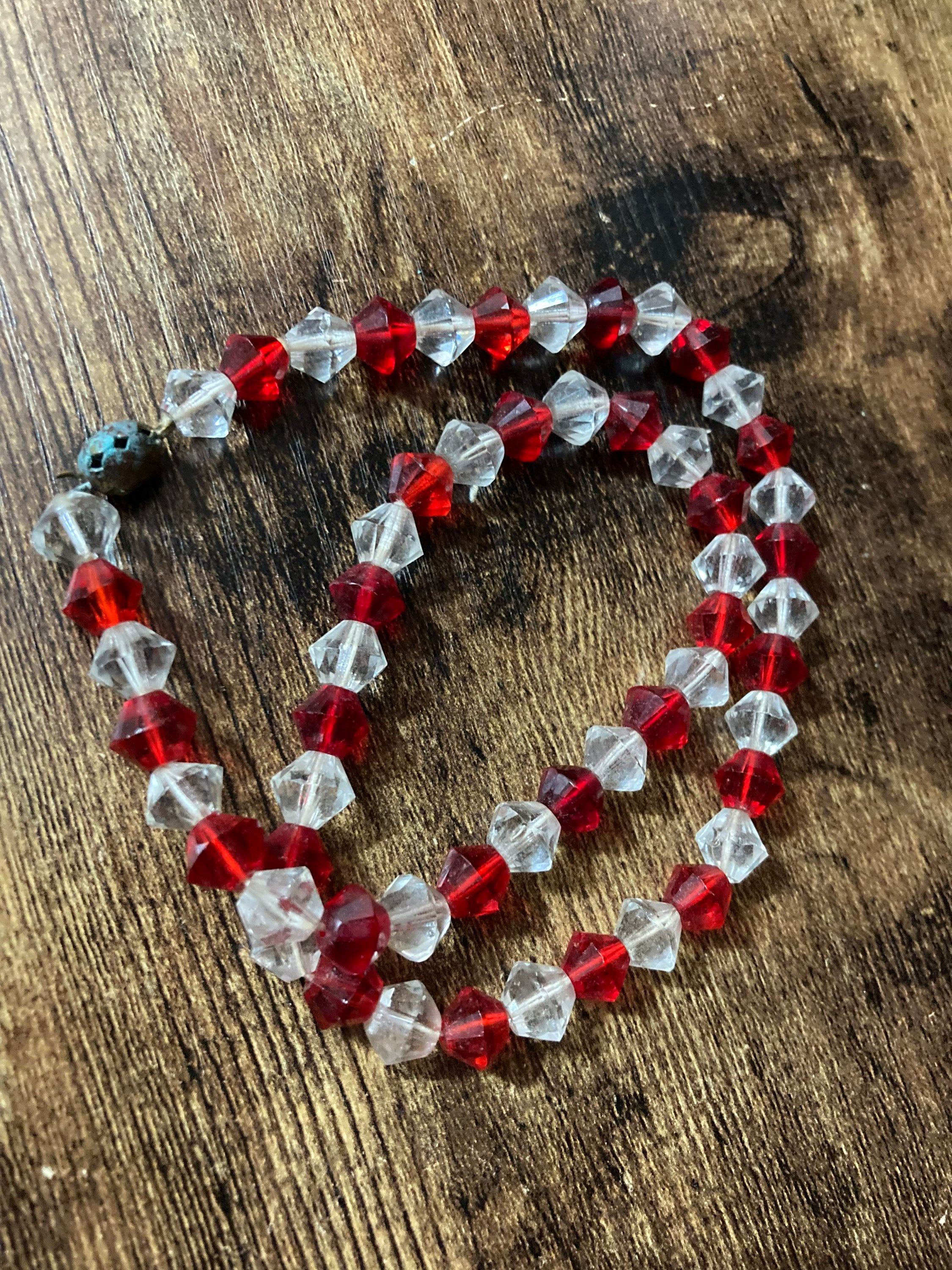 Vintage red and clear cut glass beaded art deco necklace