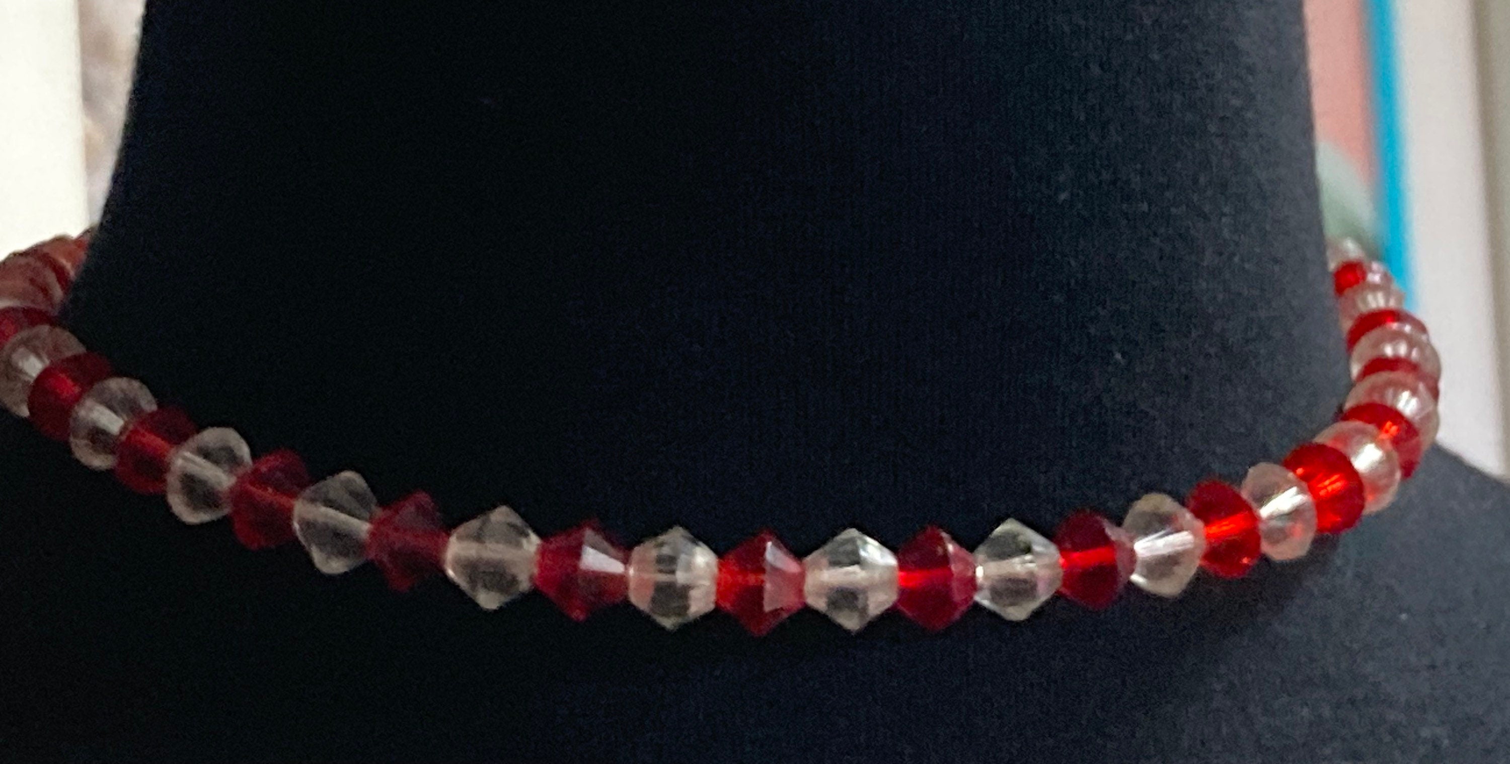 Vintage red and clear cut glass beaded art deco necklace