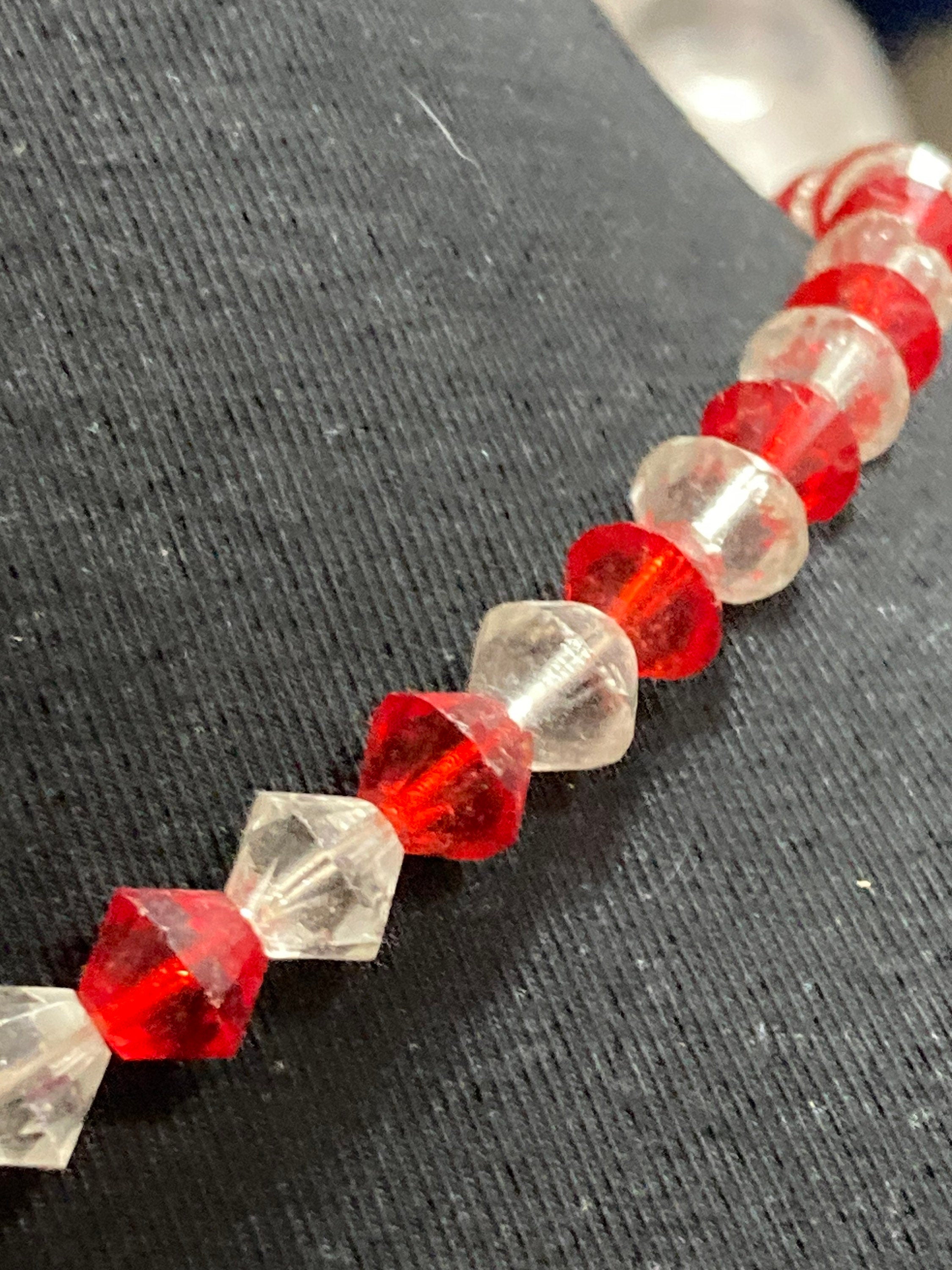 Vintage red and clear cut glass beaded art deco necklace