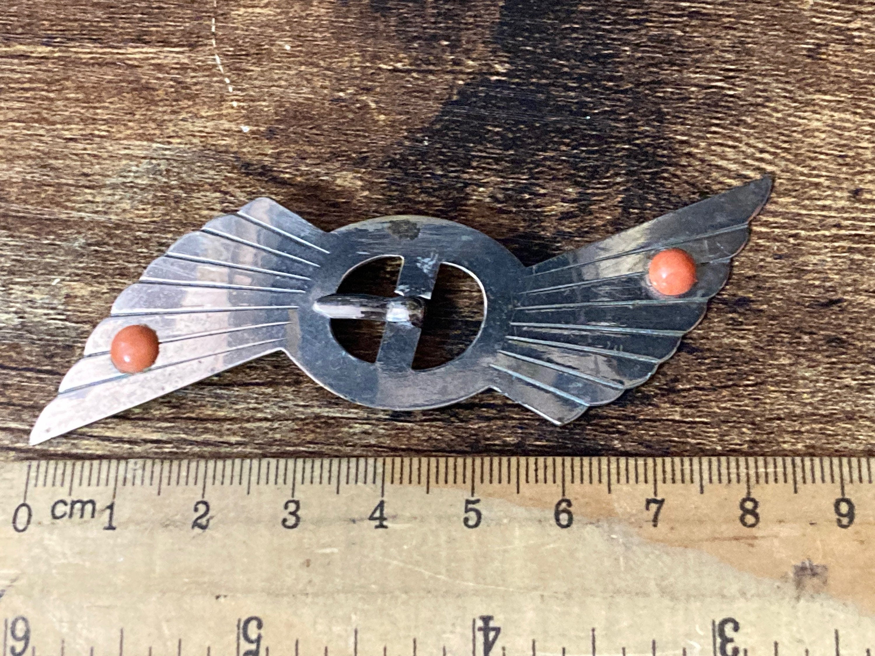 Art Deco winged coral bead chrome geometric silver Belt Buckle