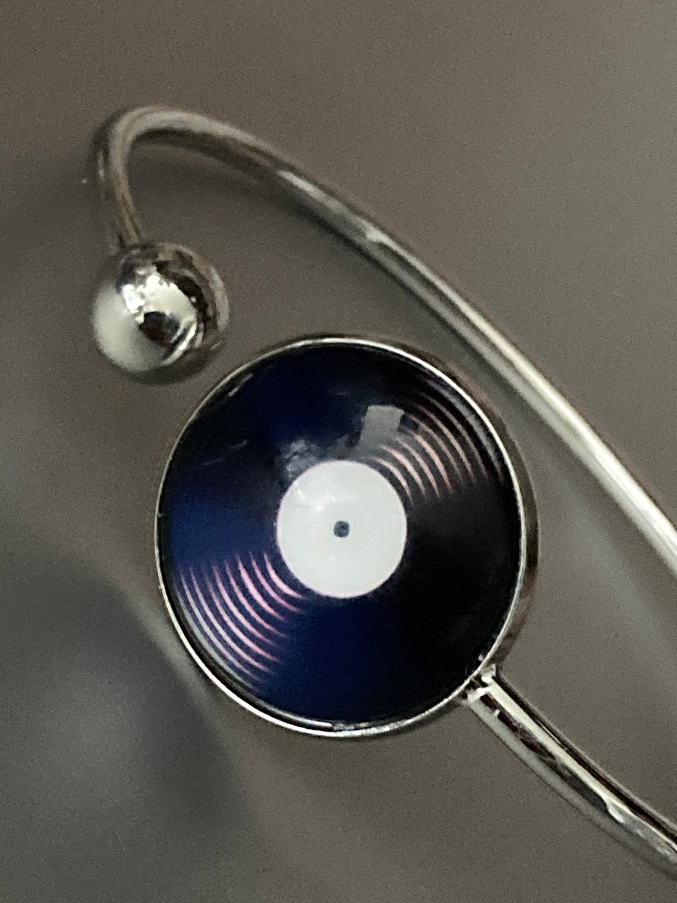 DJ vinyl record bangle stainless steel glass cabochon bracelet 45rpm