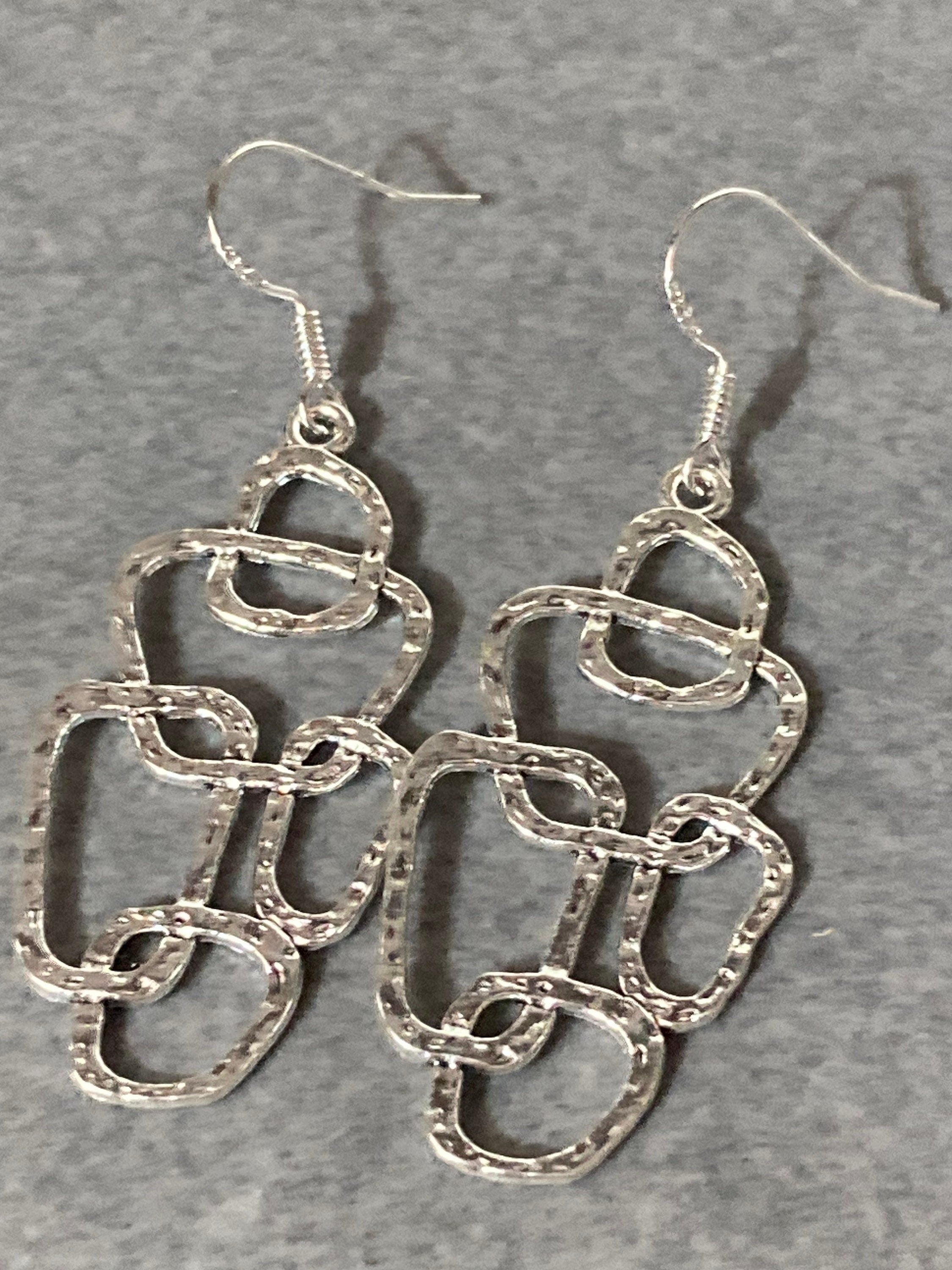 Modernist abstract textured silver drop earrings handmade