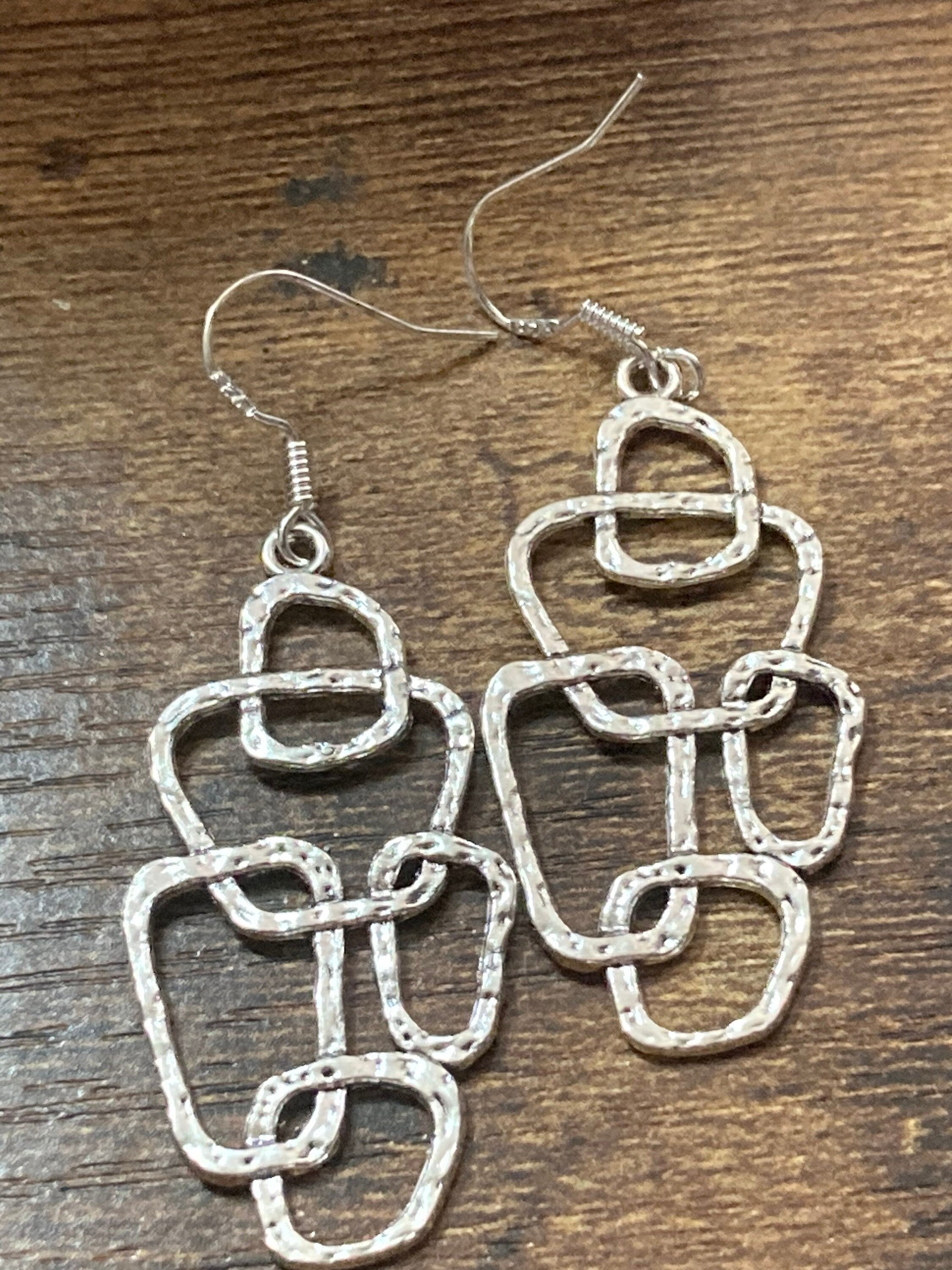 Modernist abstract textured silver drop earrings handmade