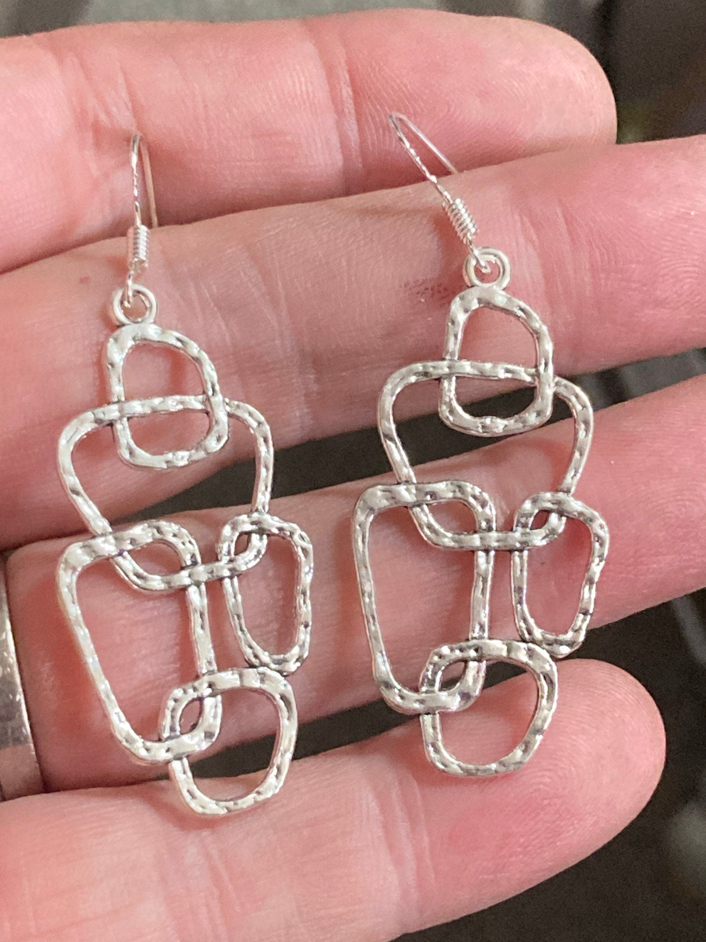 Modernist abstract textured silver drop earrings handmade