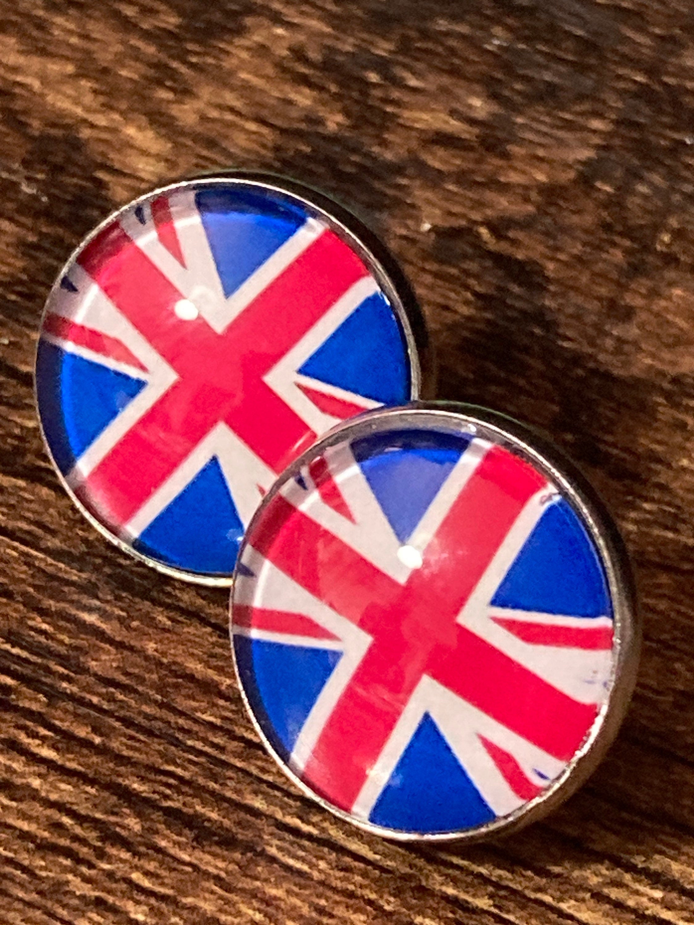 Union Jack stud earrings with 16mm glass cabochons stainless steel