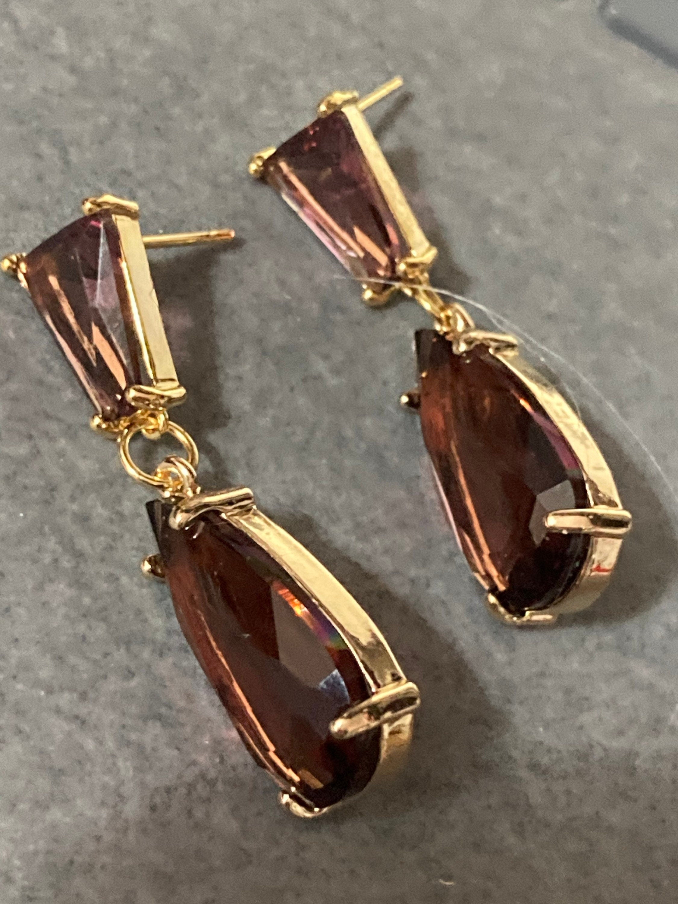 18k gold plated amethyst purple Crystal diamanté teardrop earrings