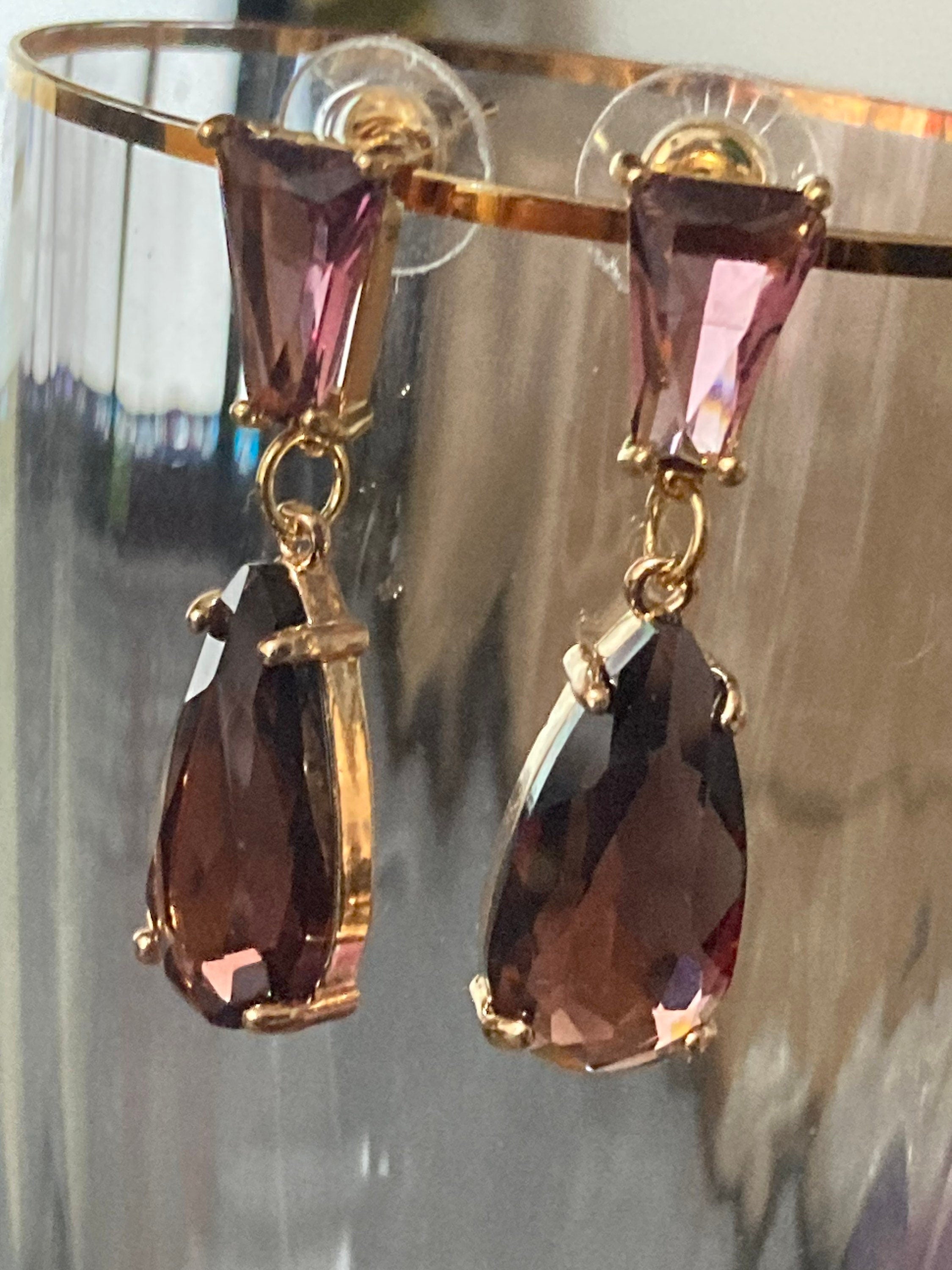 18k gold plated amethyst purple Crystal diamanté teardrop earrings