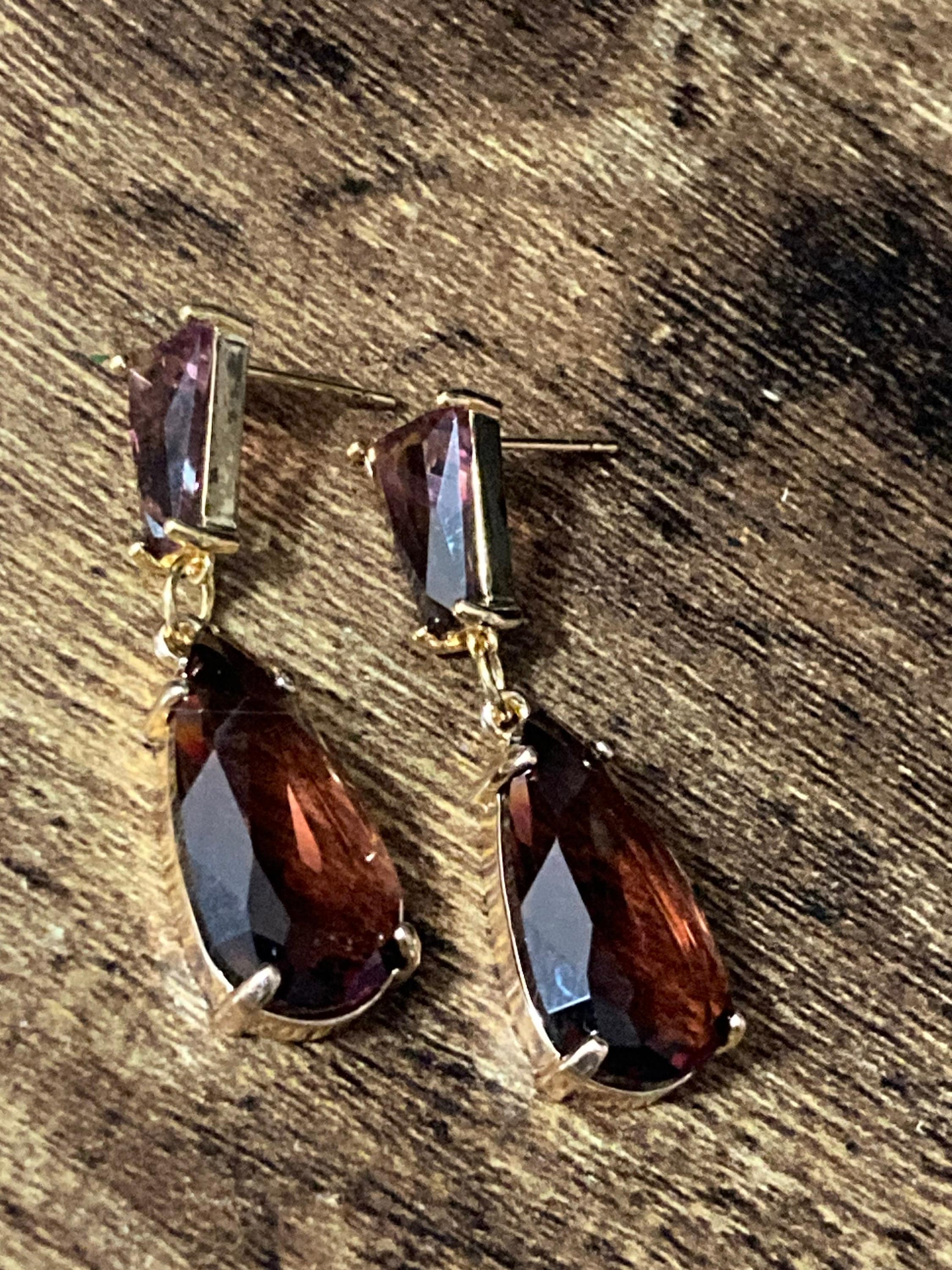 18k gold plated amethyst purple Crystal diamanté teardrop earrings