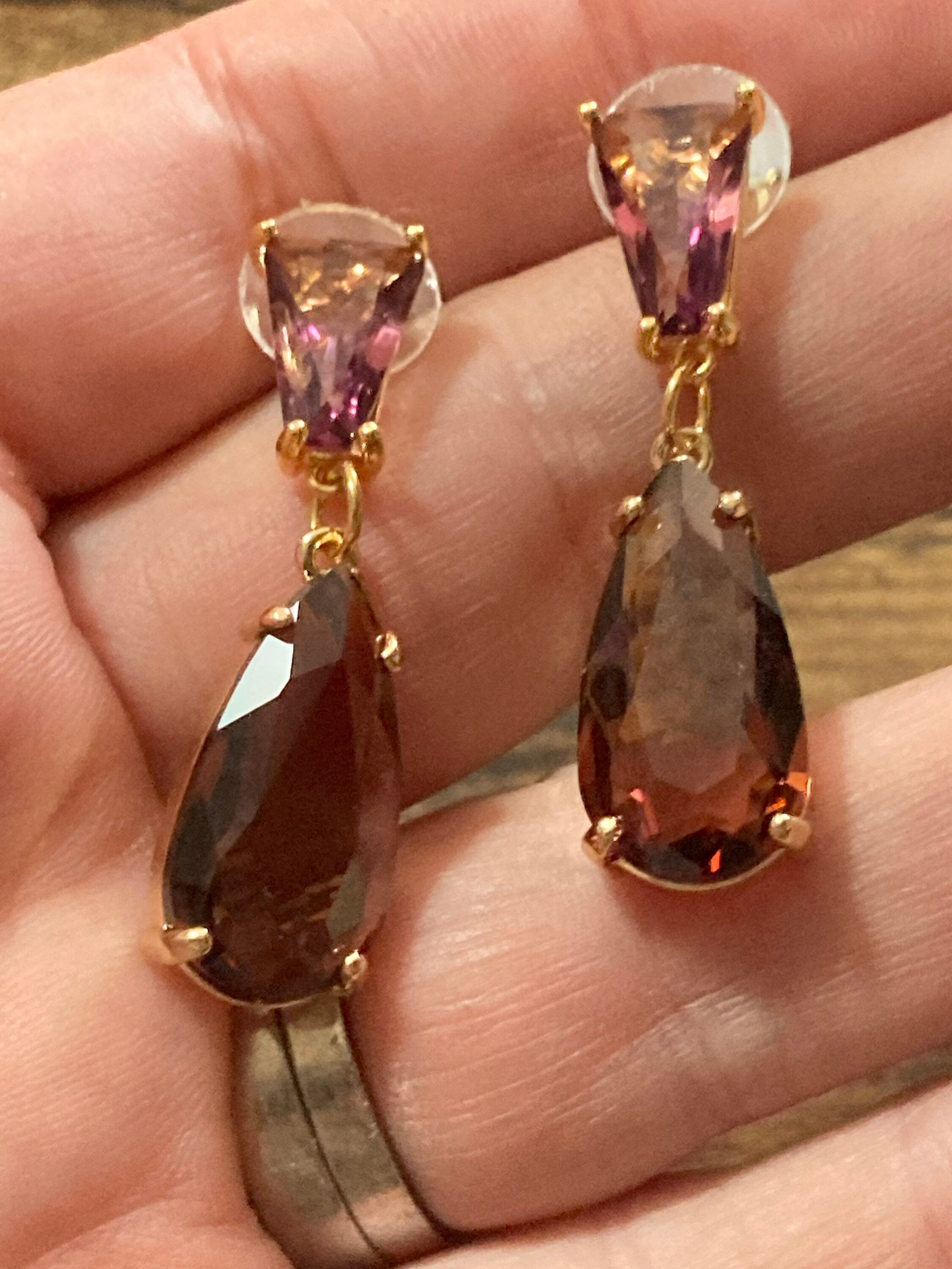 18k gold plated amethyst purple Crystal diamanté teardrop earrings