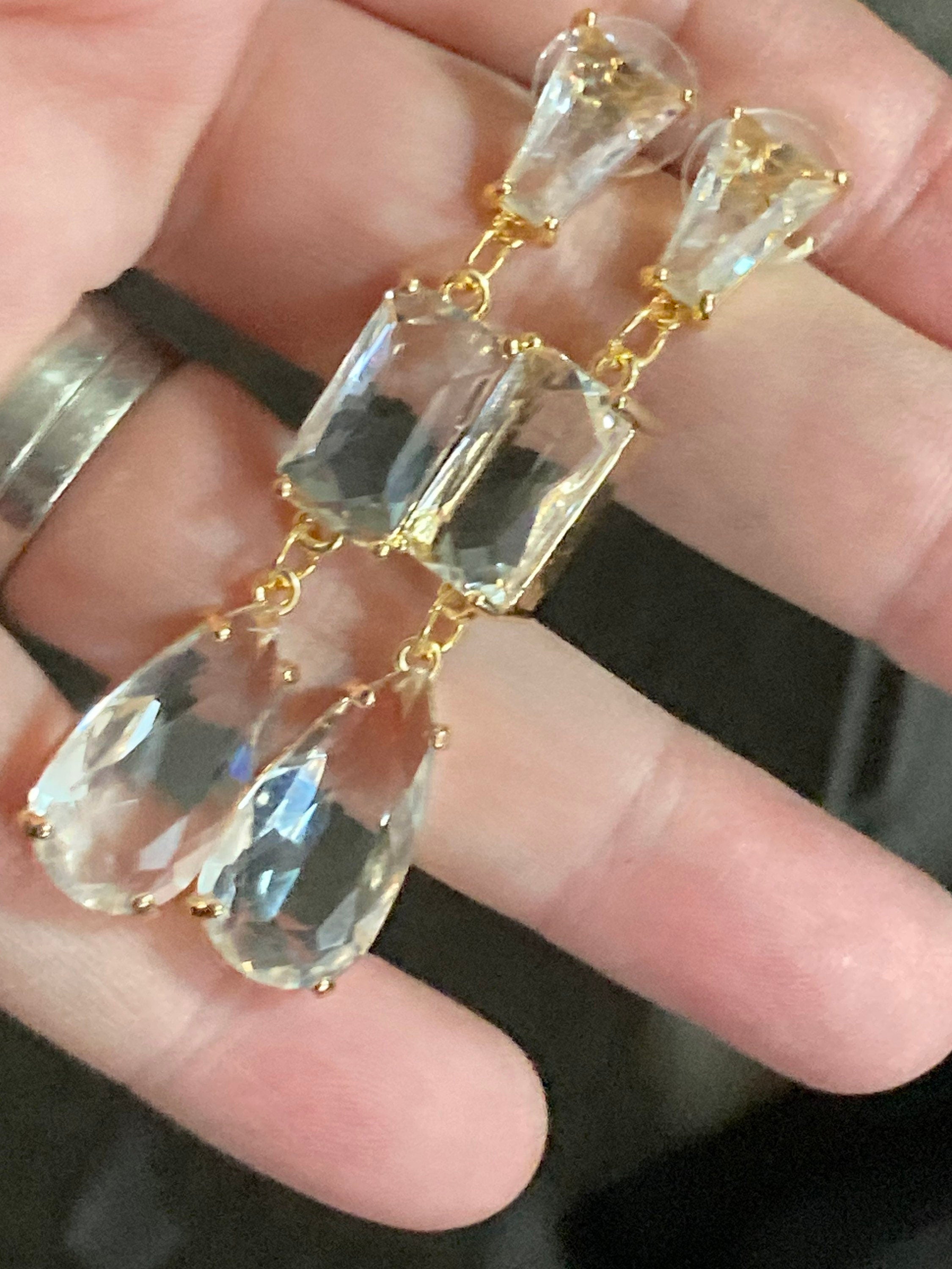 18k Gold plated crystal glass clear diamanté rhinestone teardrop earrings