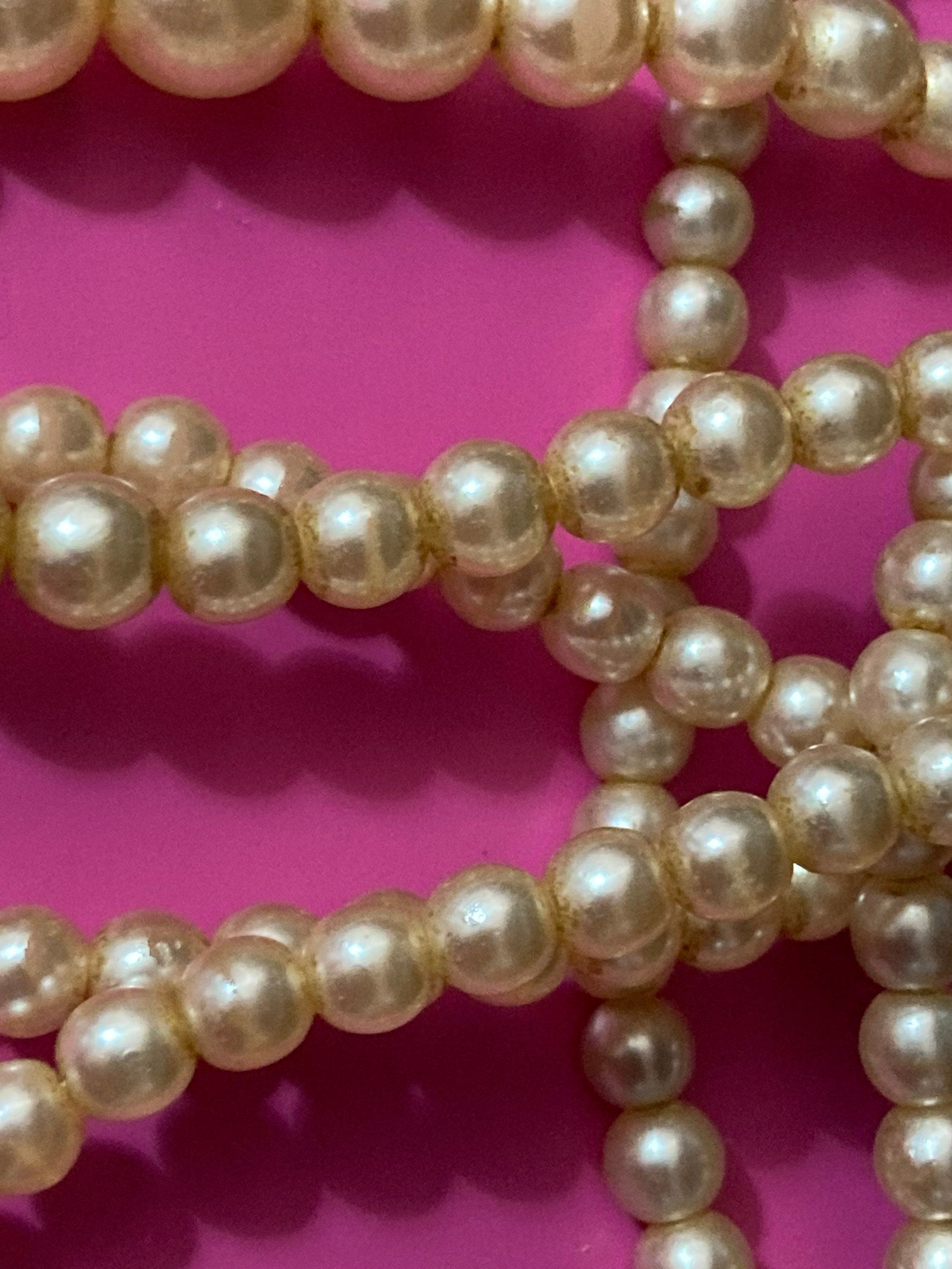 Graduated cream glass faux individually knotted pearl necklace medium length 64cm