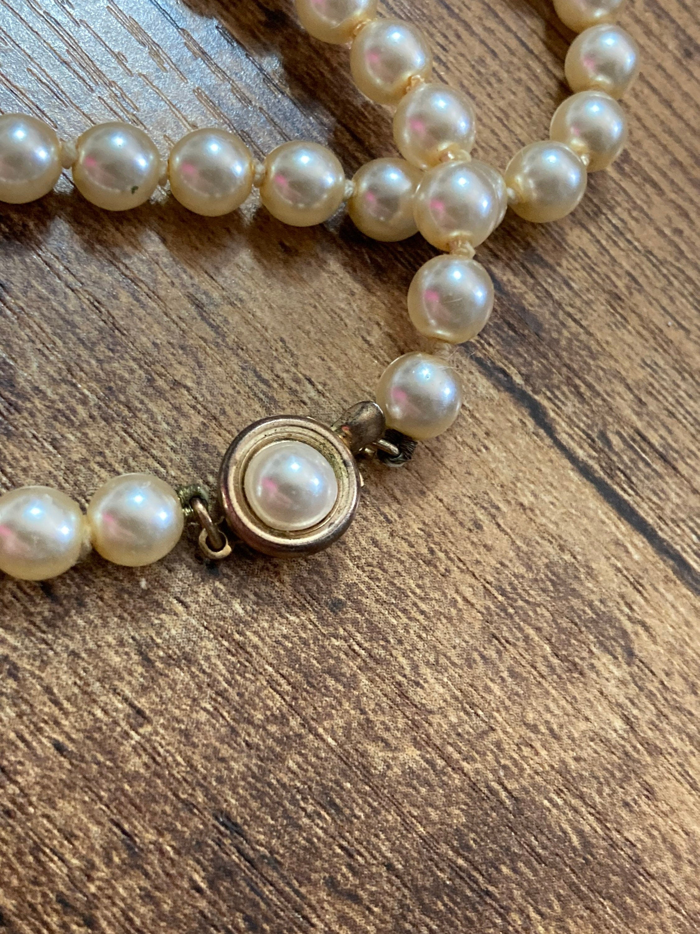 cream glass faux individually knotted pearl necklace medium length 47cm