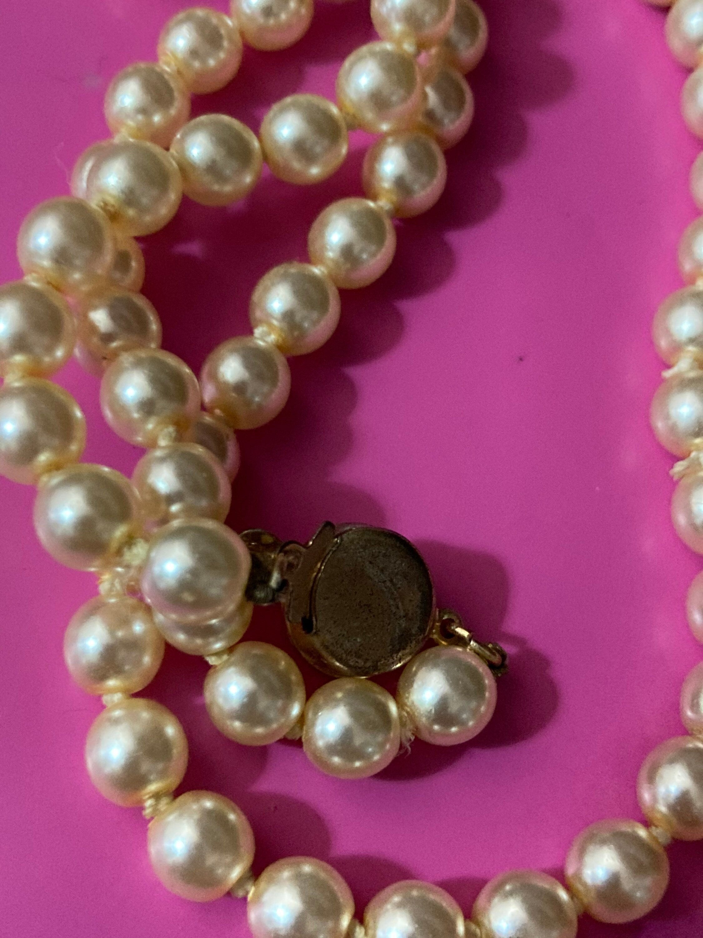 cream glass faux individually knotted pearl necklace medium length 47cm