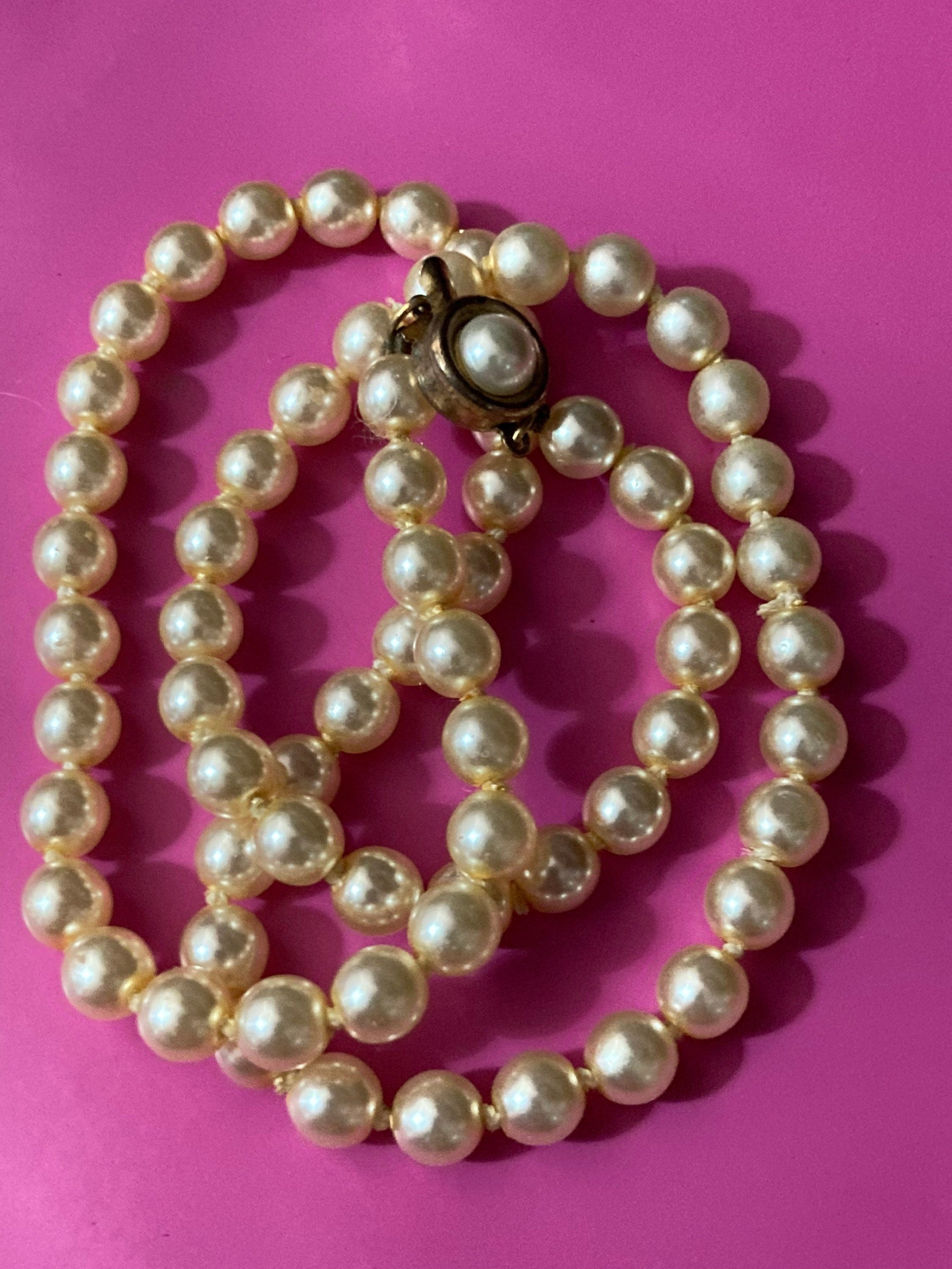 cream glass faux individually knotted pearl necklace medium length 47cm