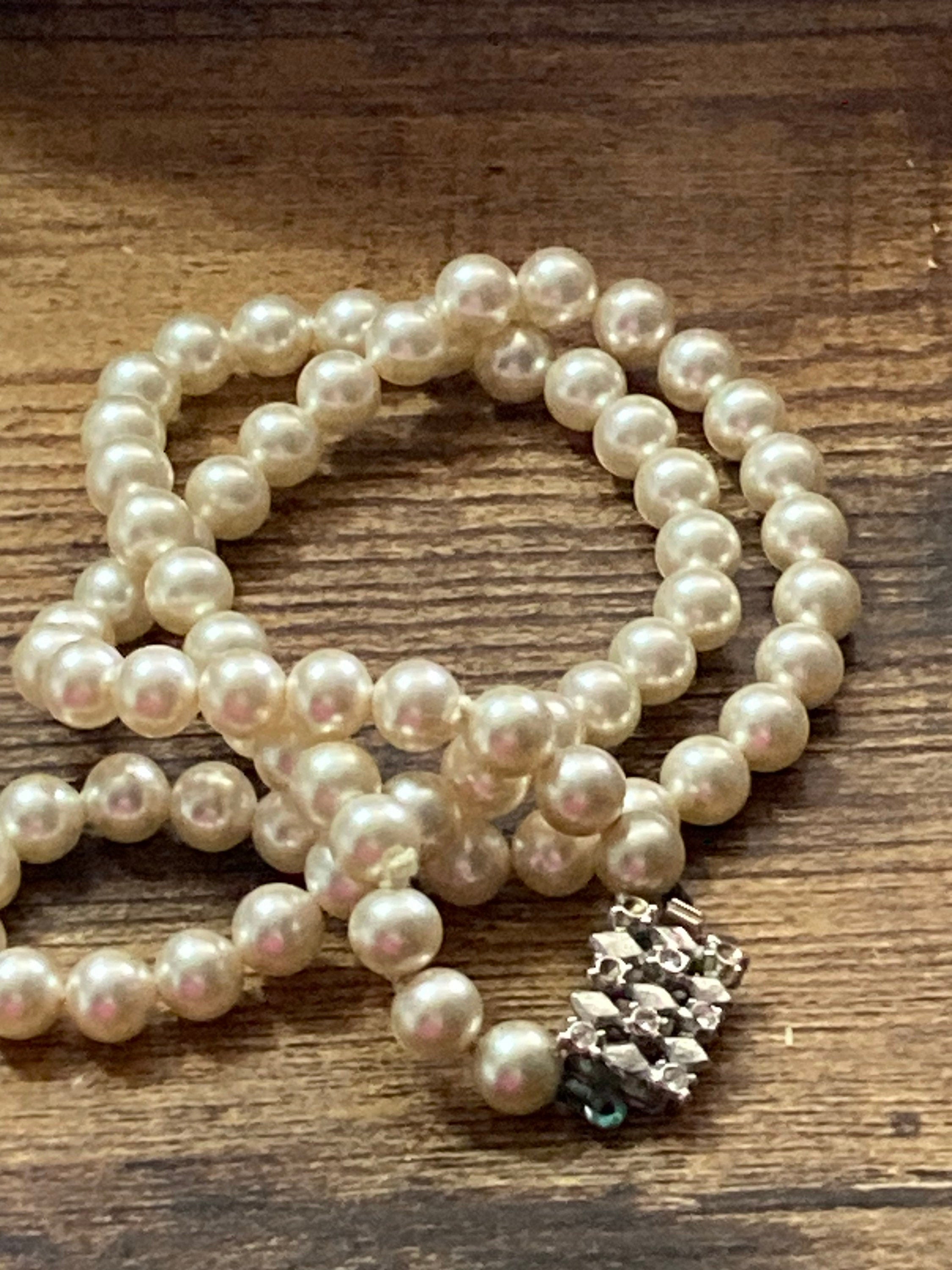 cream glass faux individually knotted pearl necklace medium length 47cm