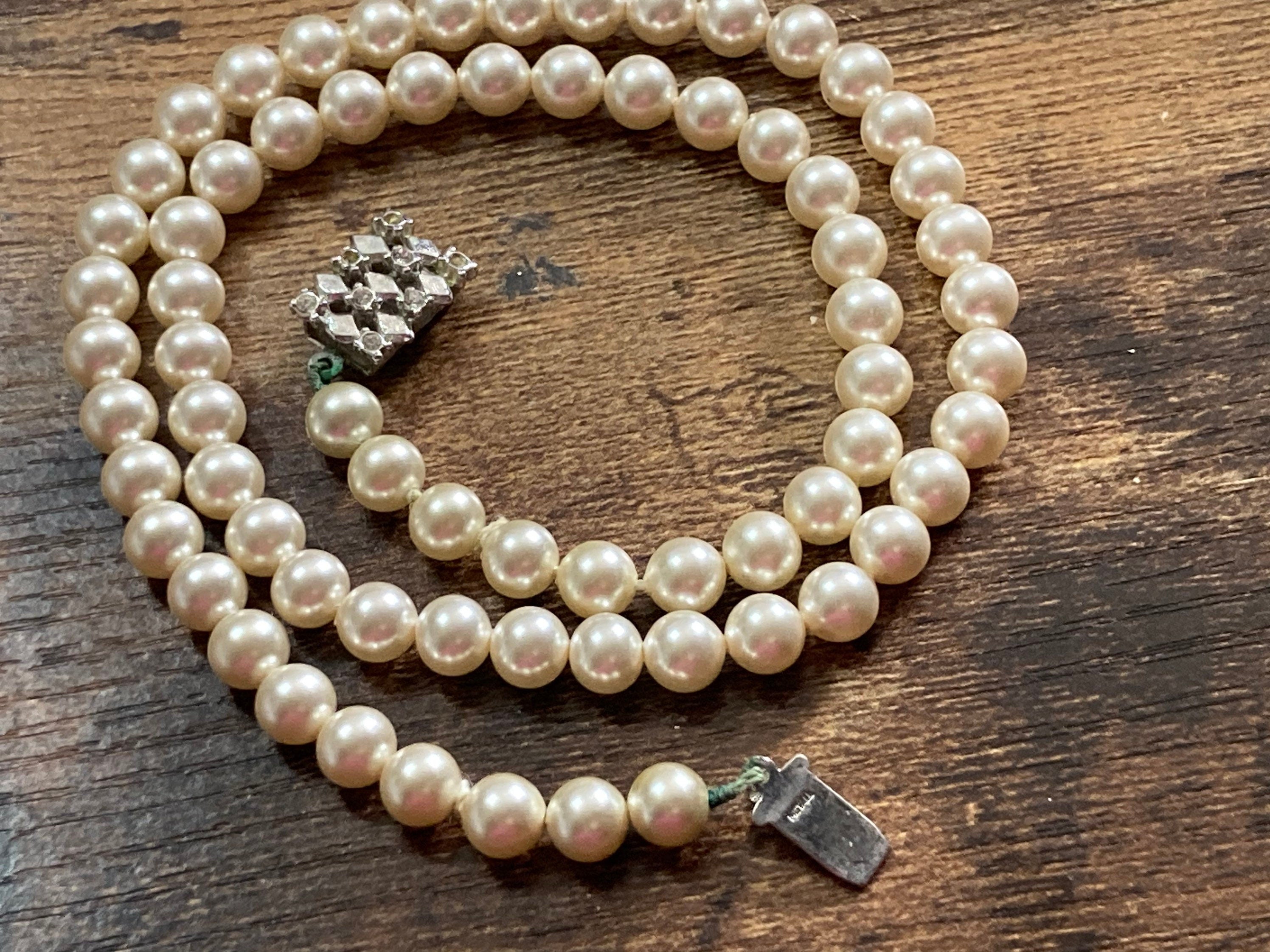 cream glass faux individually knotted pearl necklace medium length 47cm