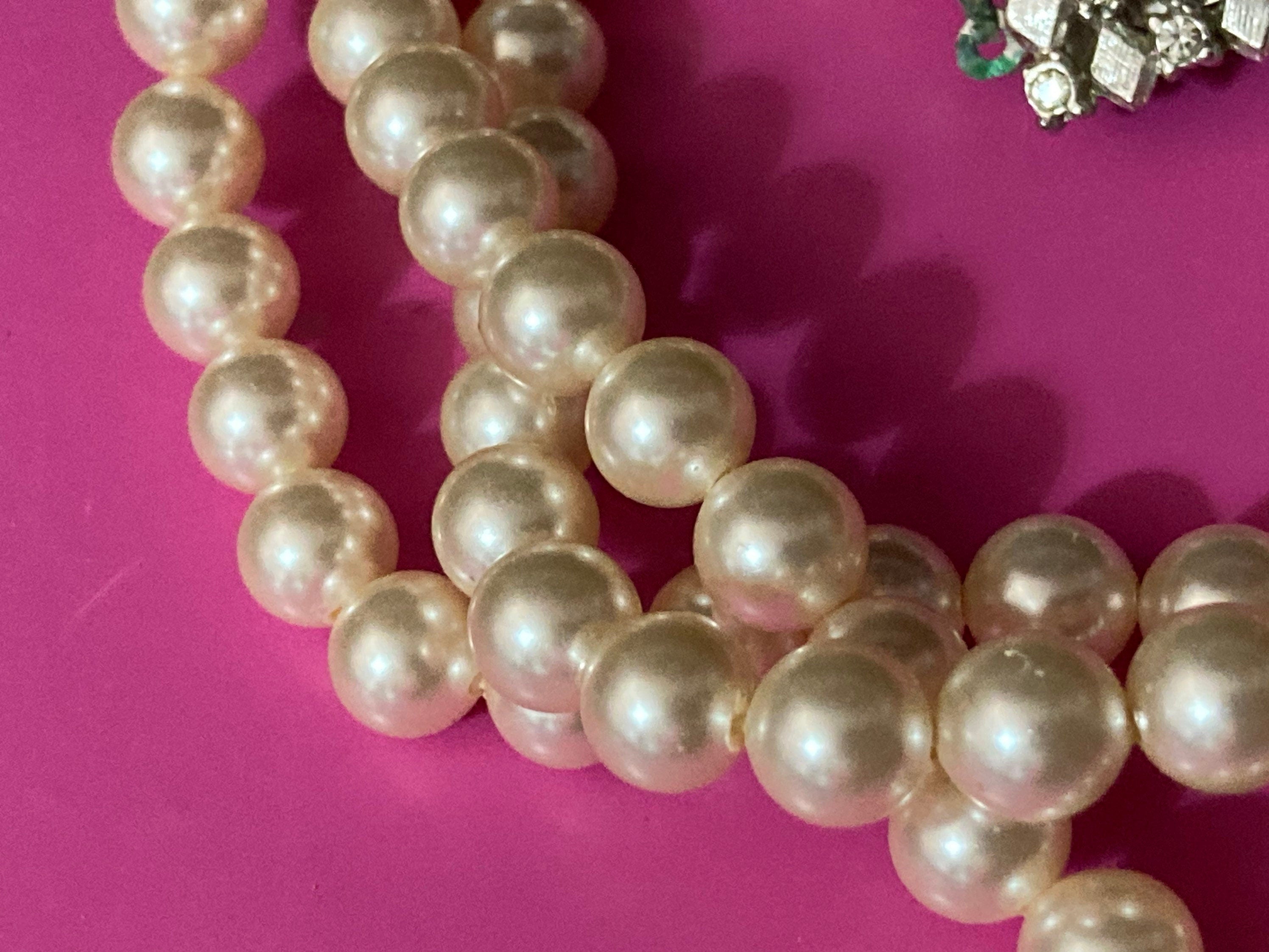 cream glass faux individually knotted pearl necklace medium length 47cm