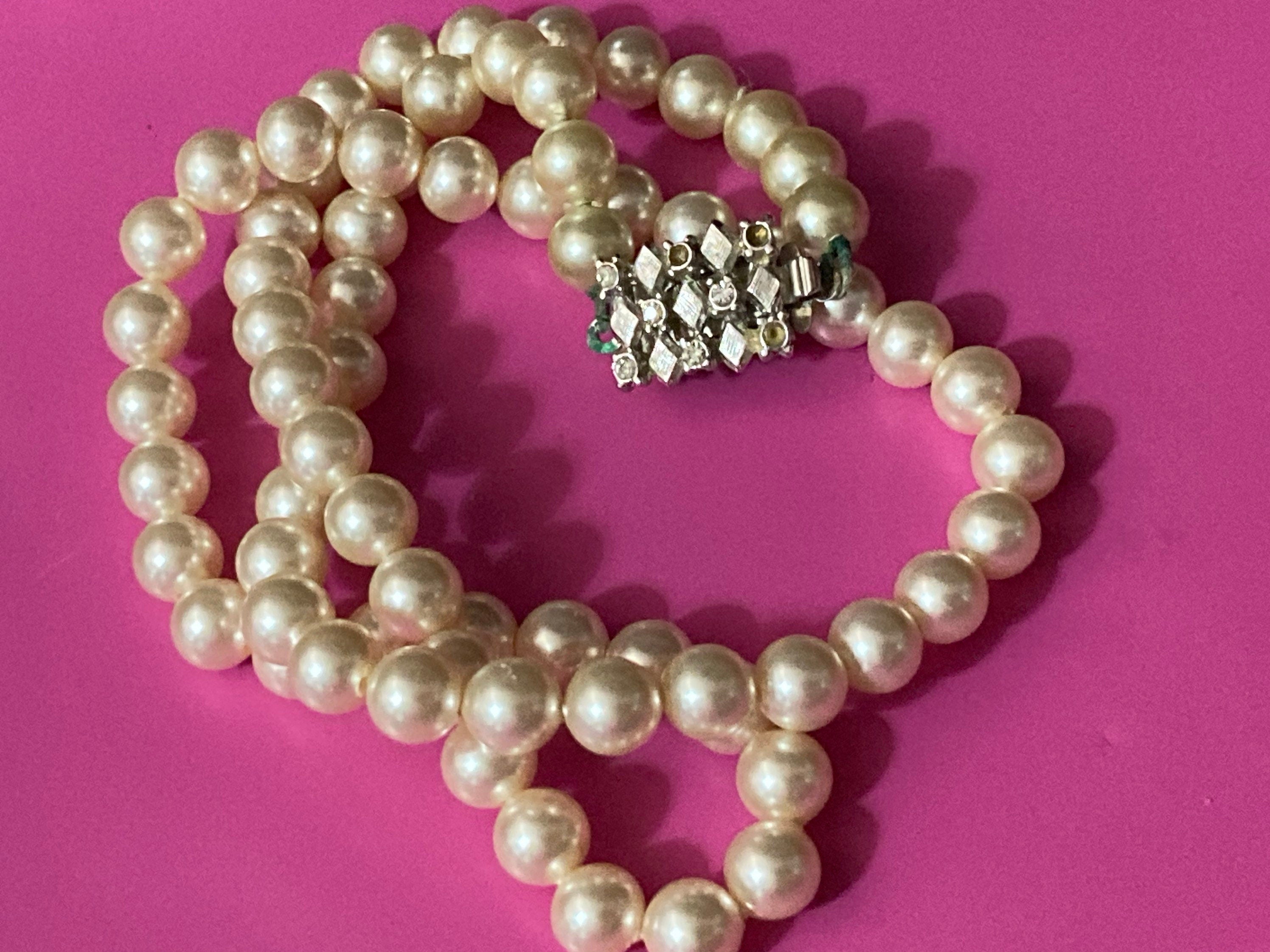 cream glass faux individually knotted pearl necklace medium length 47cm
