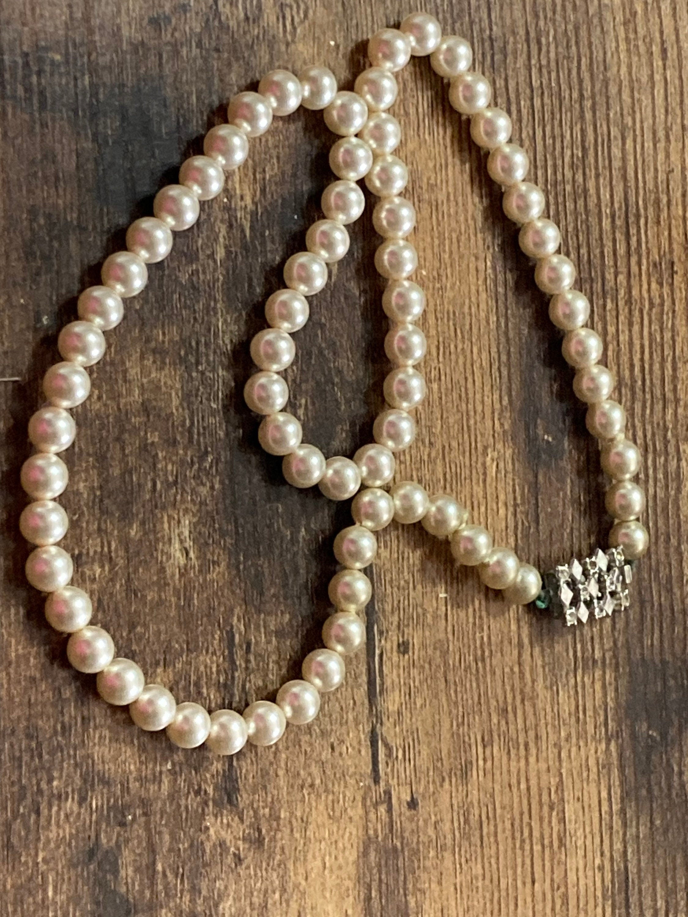 cream glass faux individually knotted pearl necklace medium length 47cm