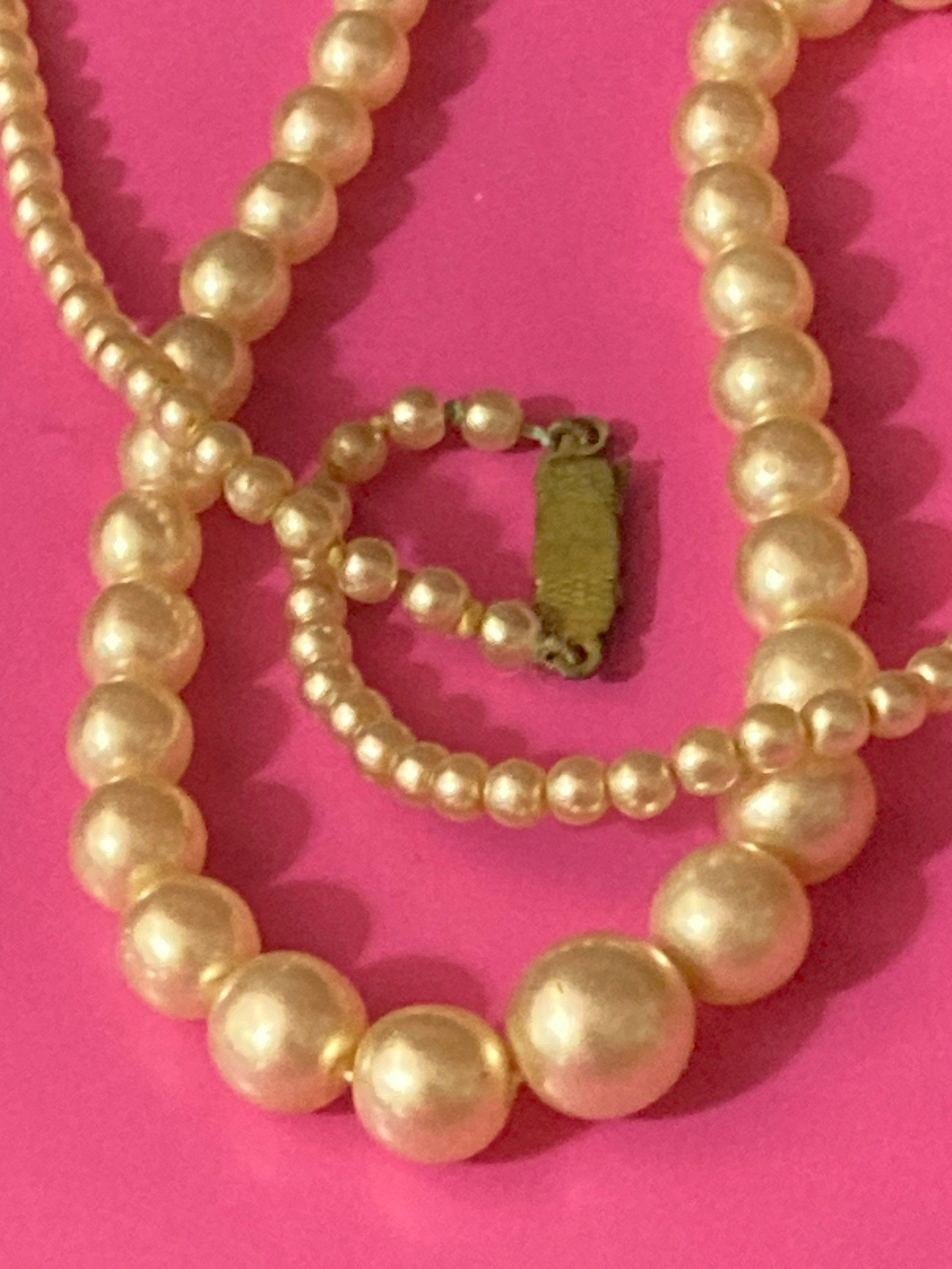 Graduated cream glass faux individually knotted pearl necklace short choker length 43cm