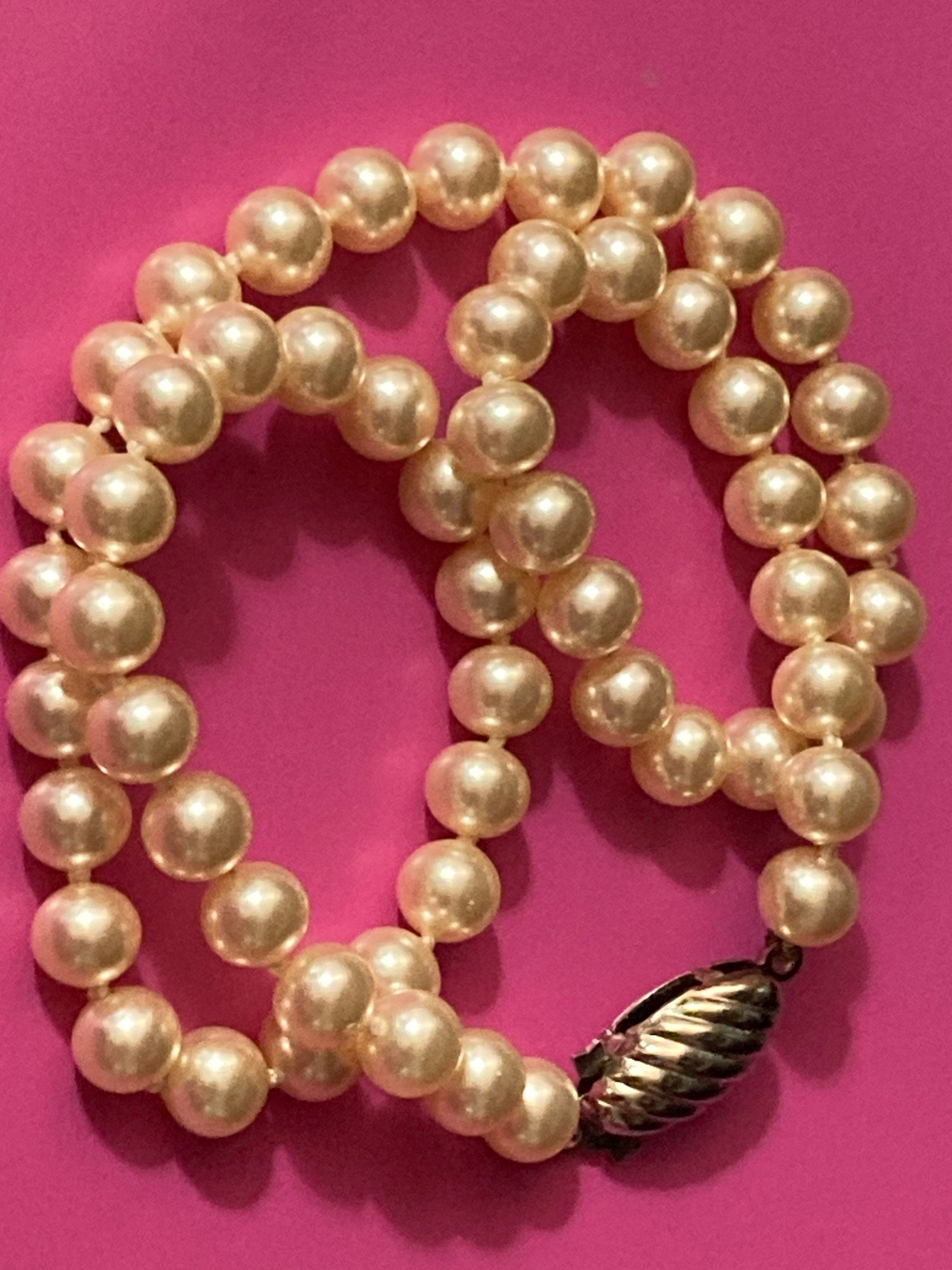 cream glass faux individually knotted pearl necklace short choker length 40cm