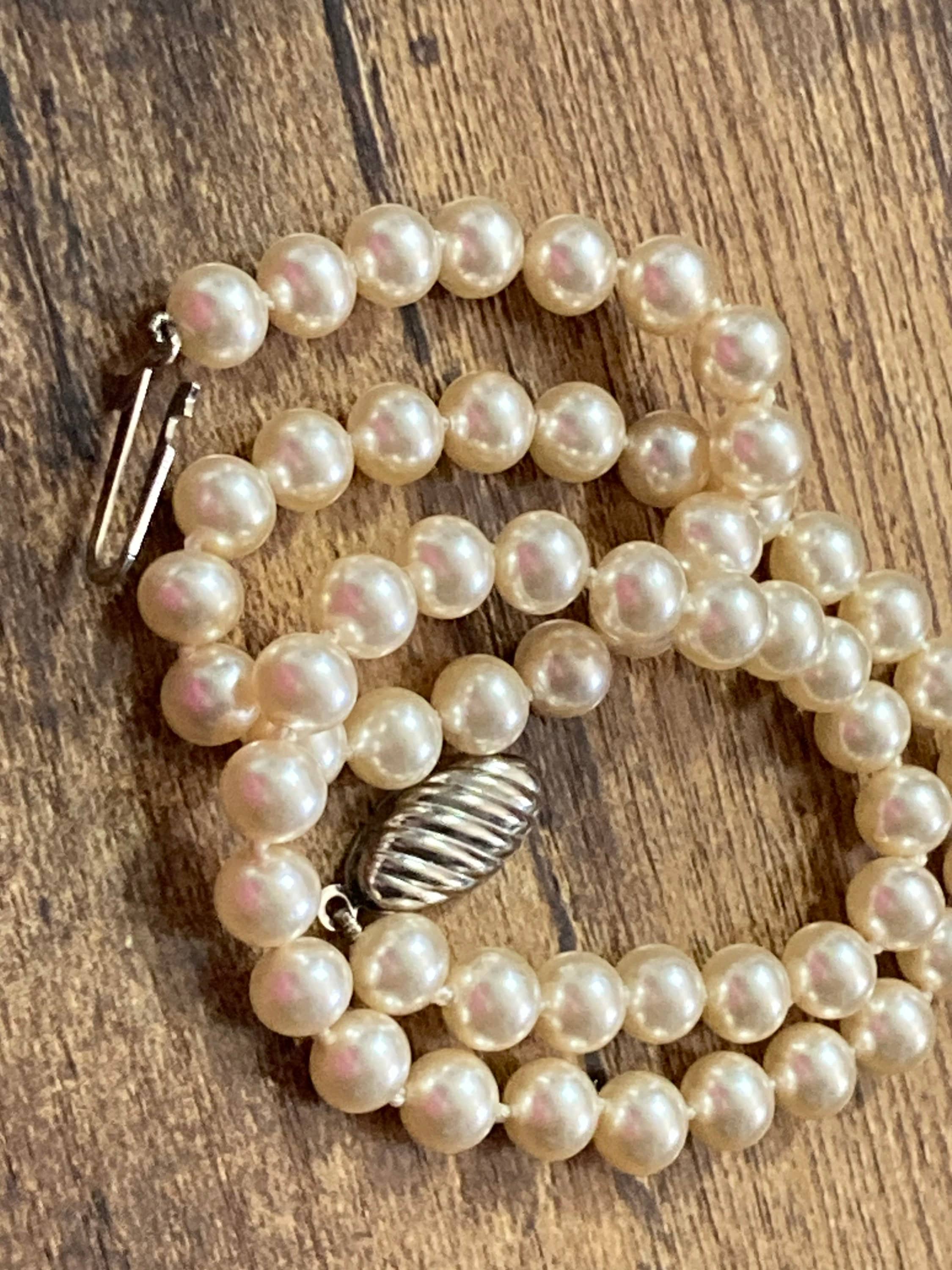 cream glass faux individually knotted pearl necklace short choker length 40cm